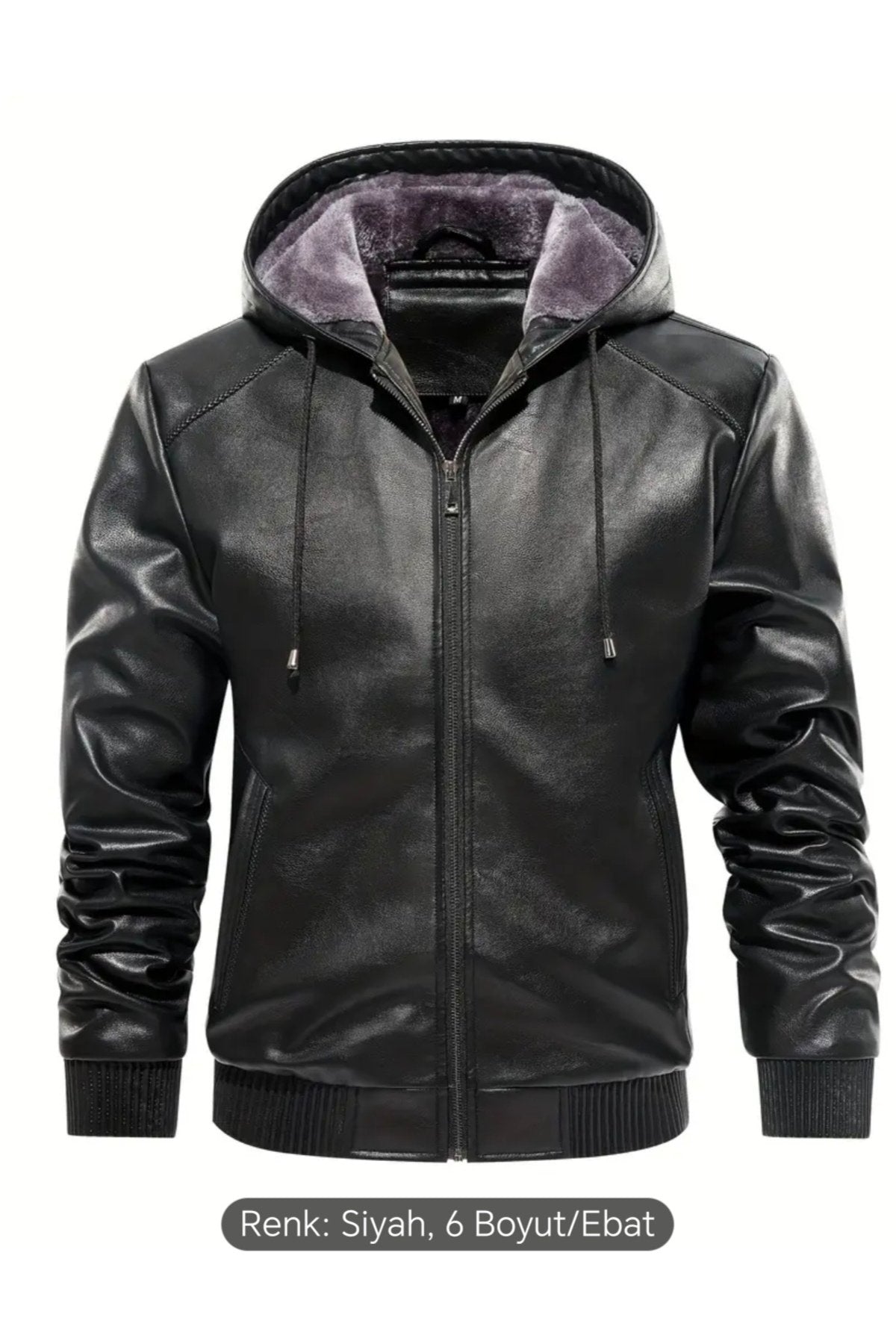 İç Kısmı Tüylü Hakiki Deri Kapüşonlu Mont