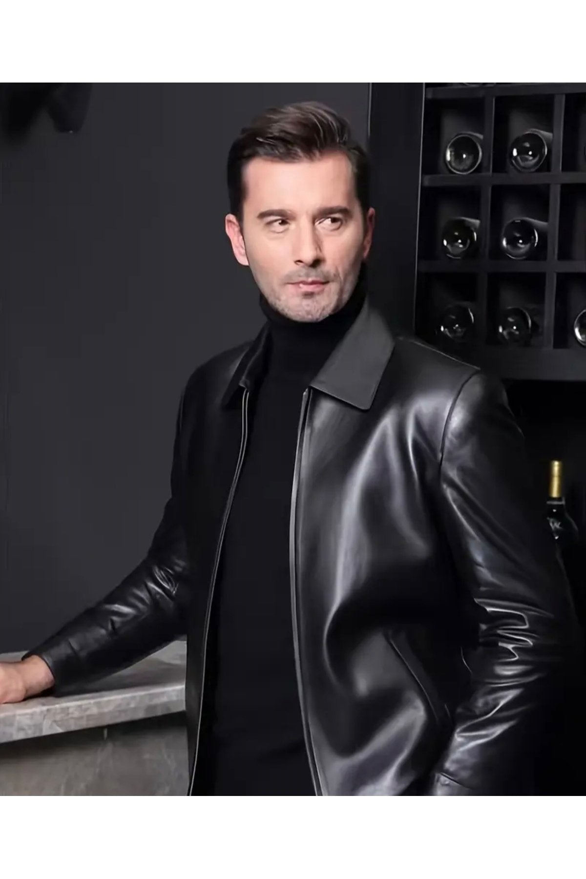 Hakiki Kalın Dana Derisi,Gömlek Yaka Mont Kaban