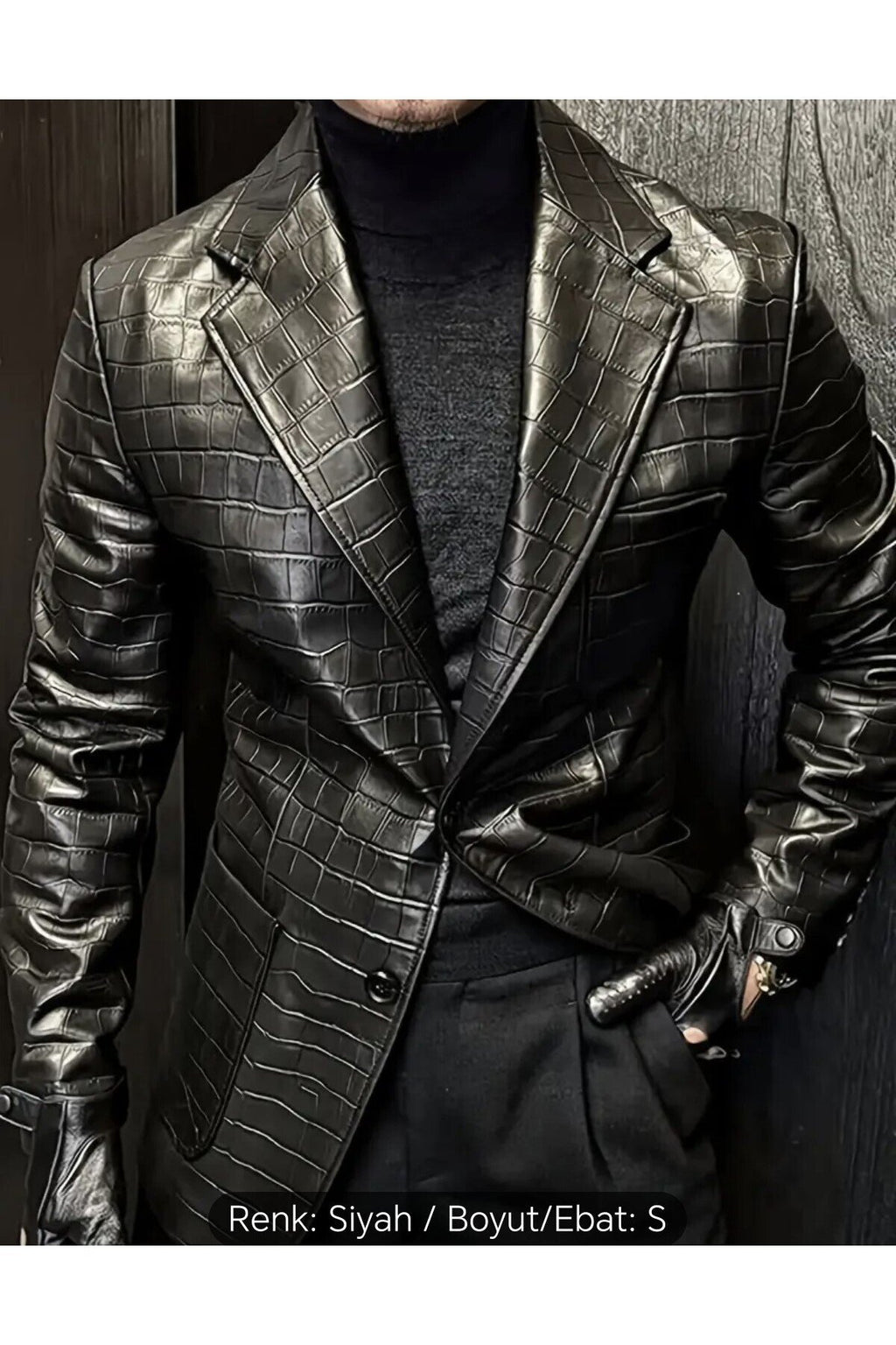 Timsah Deri Baskılı Hakiki kuzu derisi klasik ceket