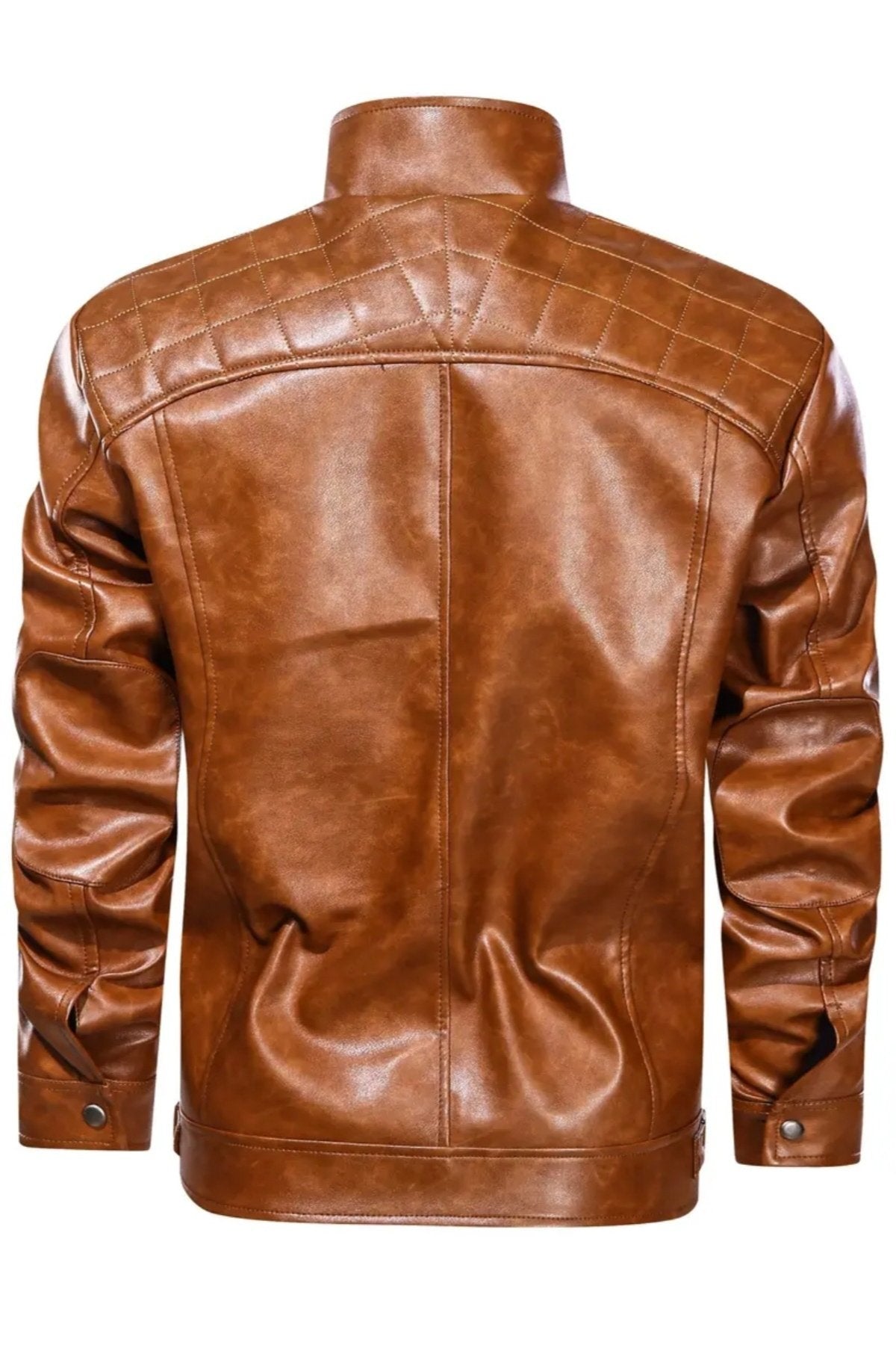 Omuzları Kapitone Dikiş Detaylı Hakim Yaka Hakiki Deri Mont