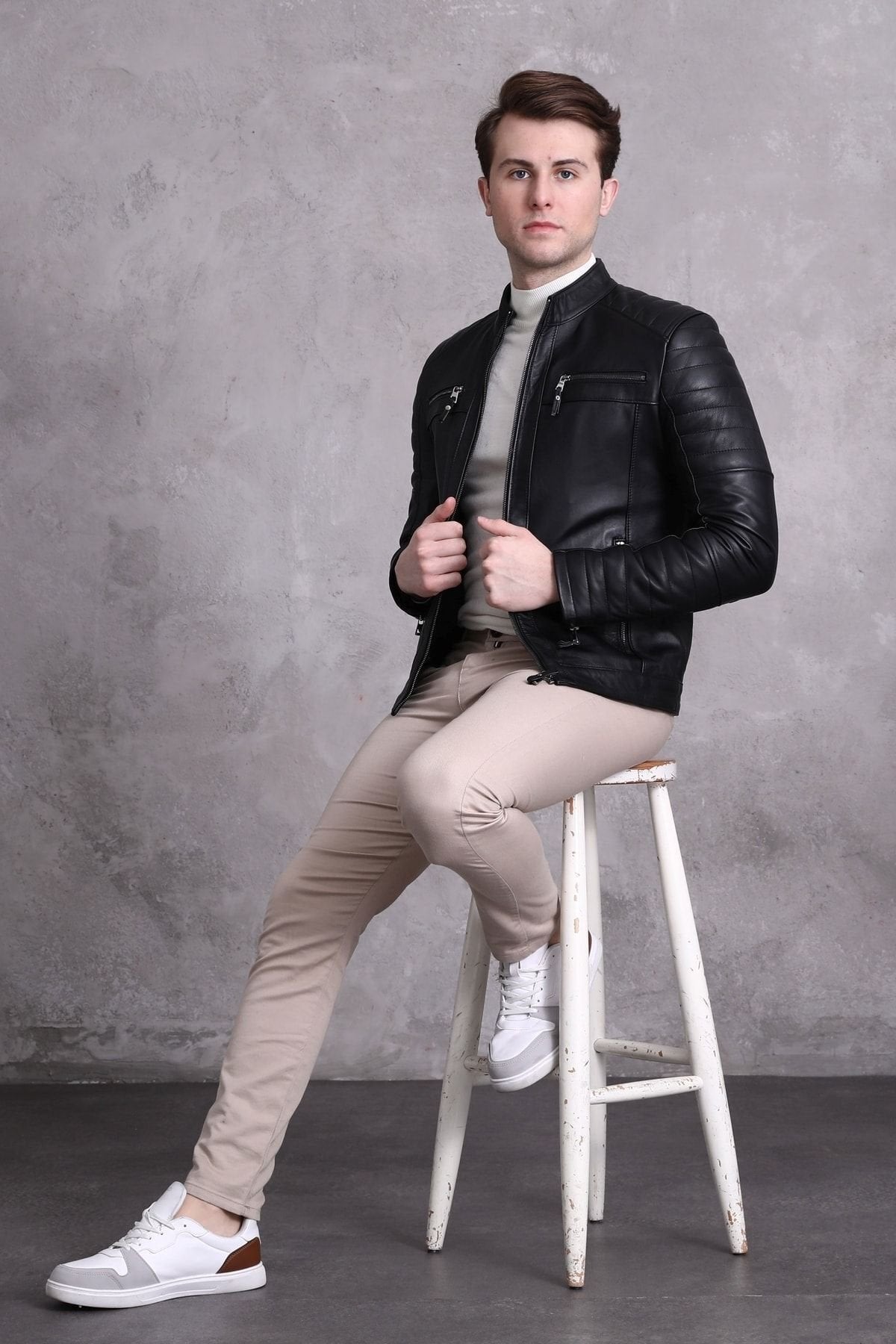 Motorcu Tarzı Mont Spor Kesim Siyah Renk