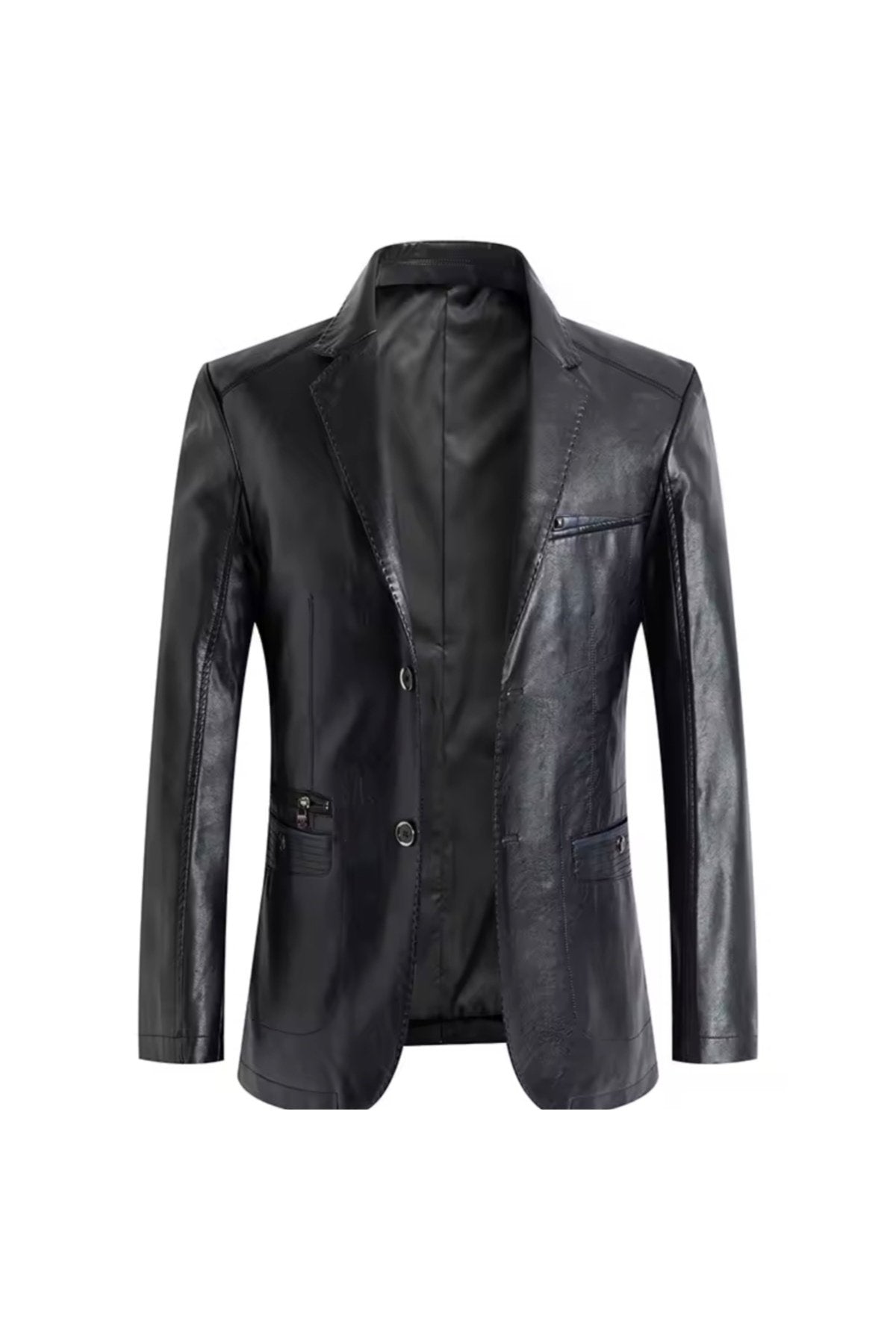 Modern Yeni Nesil Blazer Ceket Hakiki Kuzu Derisi Fermuar Cep Detaylı