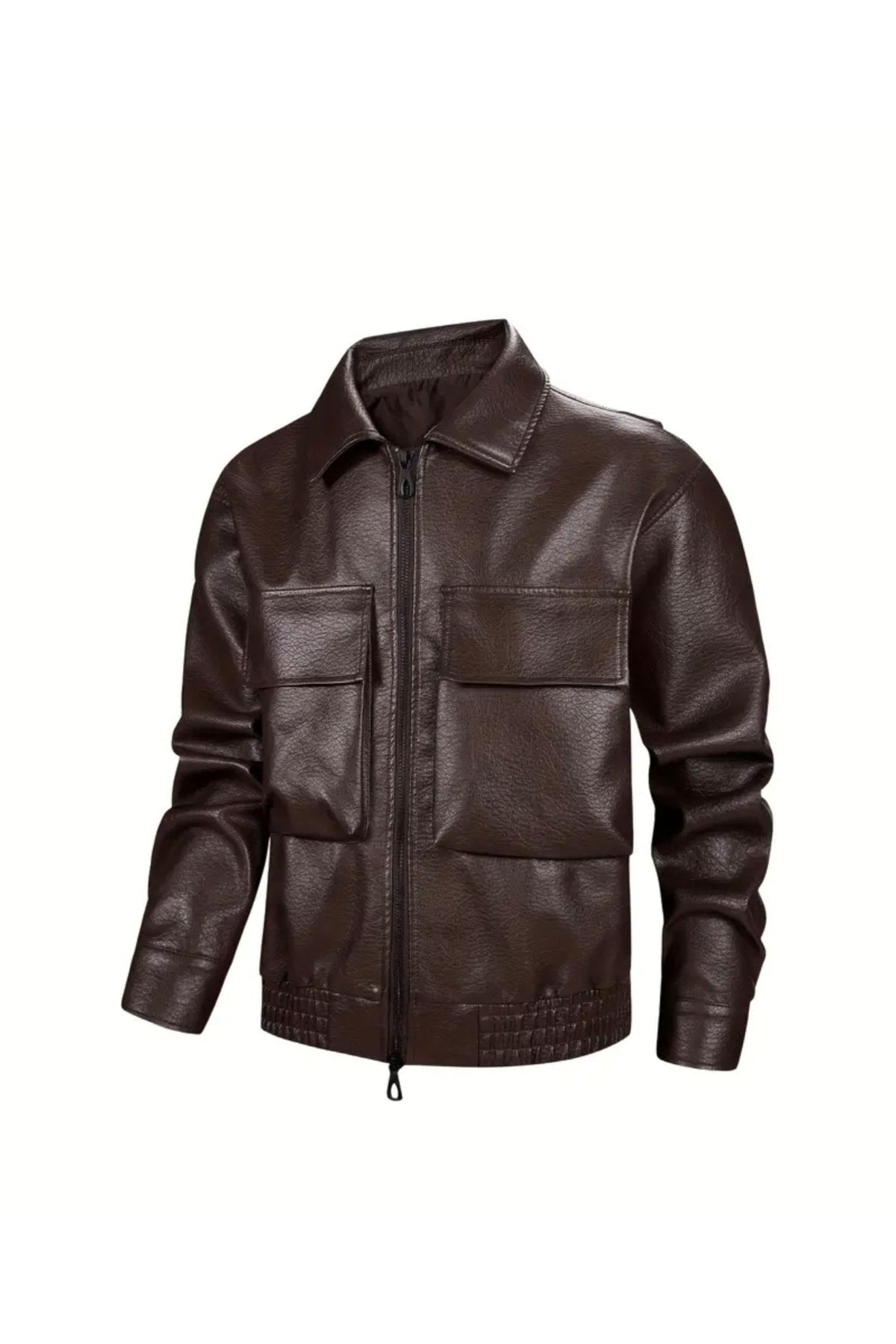 Büyük Torba Cepli Kapaklı Gömlek Yaka Mont Hakiki Kuzu Derisi