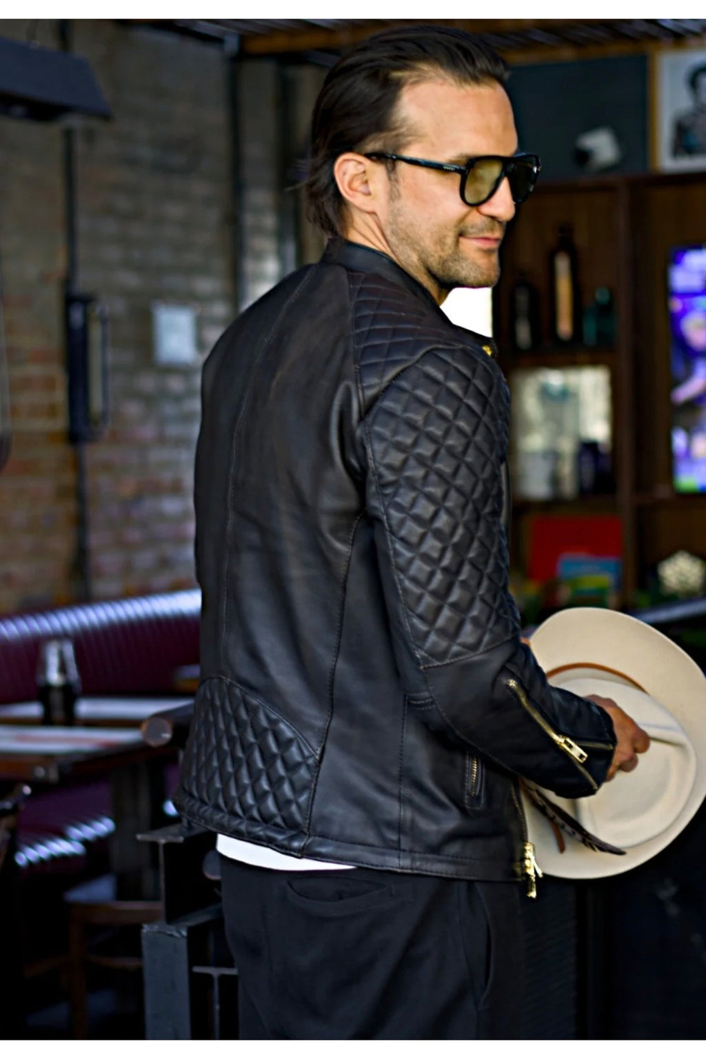 Golden fermuarlı kapitone dikiş detaylı biker mont