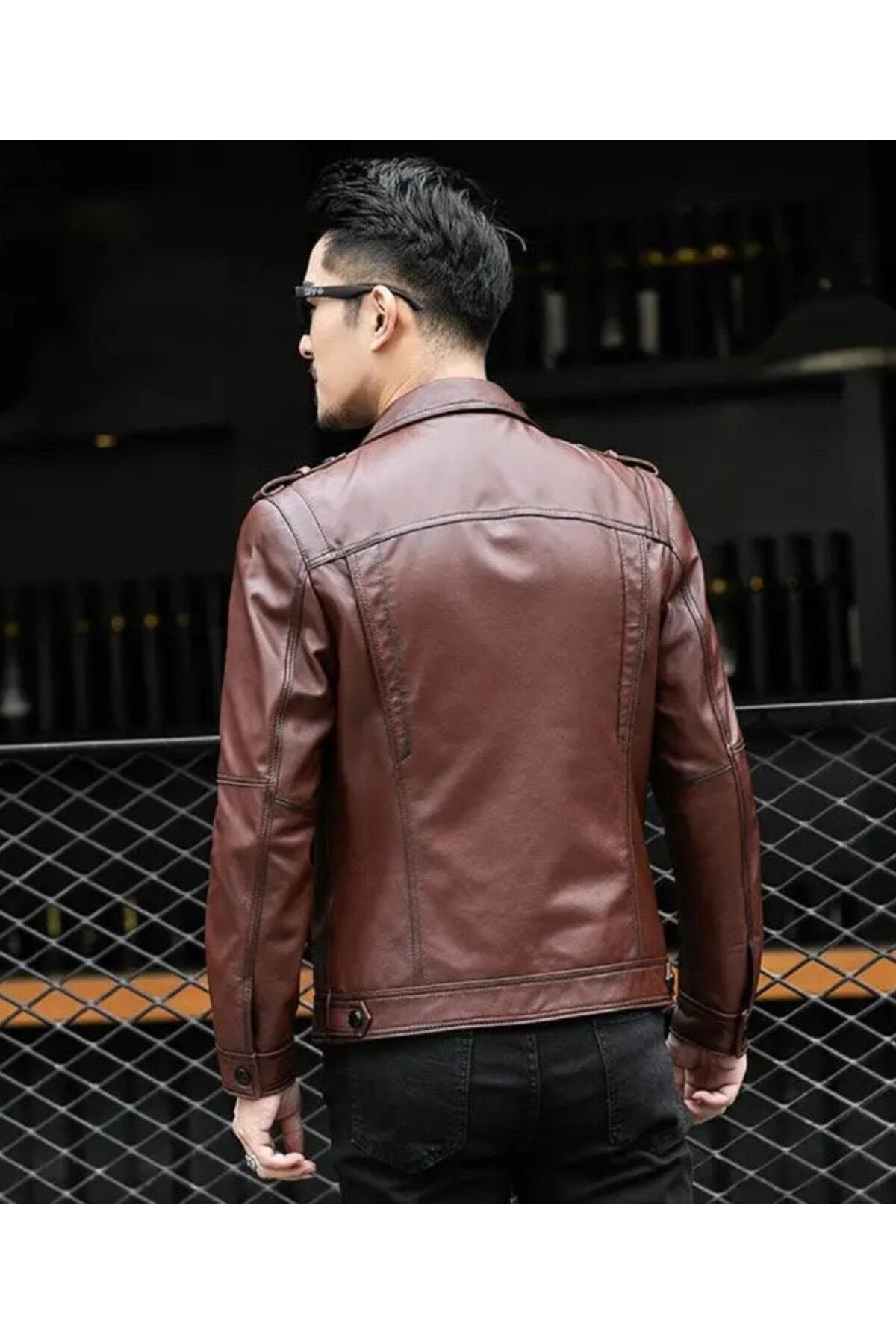 Hakiki deri ceket tarzı mont apoletli