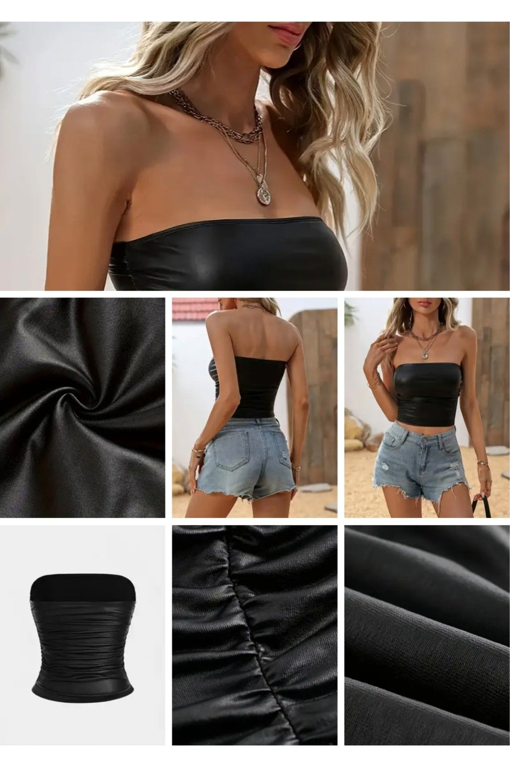 Straplez Büstiyer Pu Deri Siyah Renk