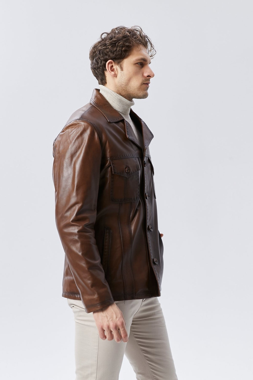 Hakiki Deri Ceket Karartmalı Taba Renk