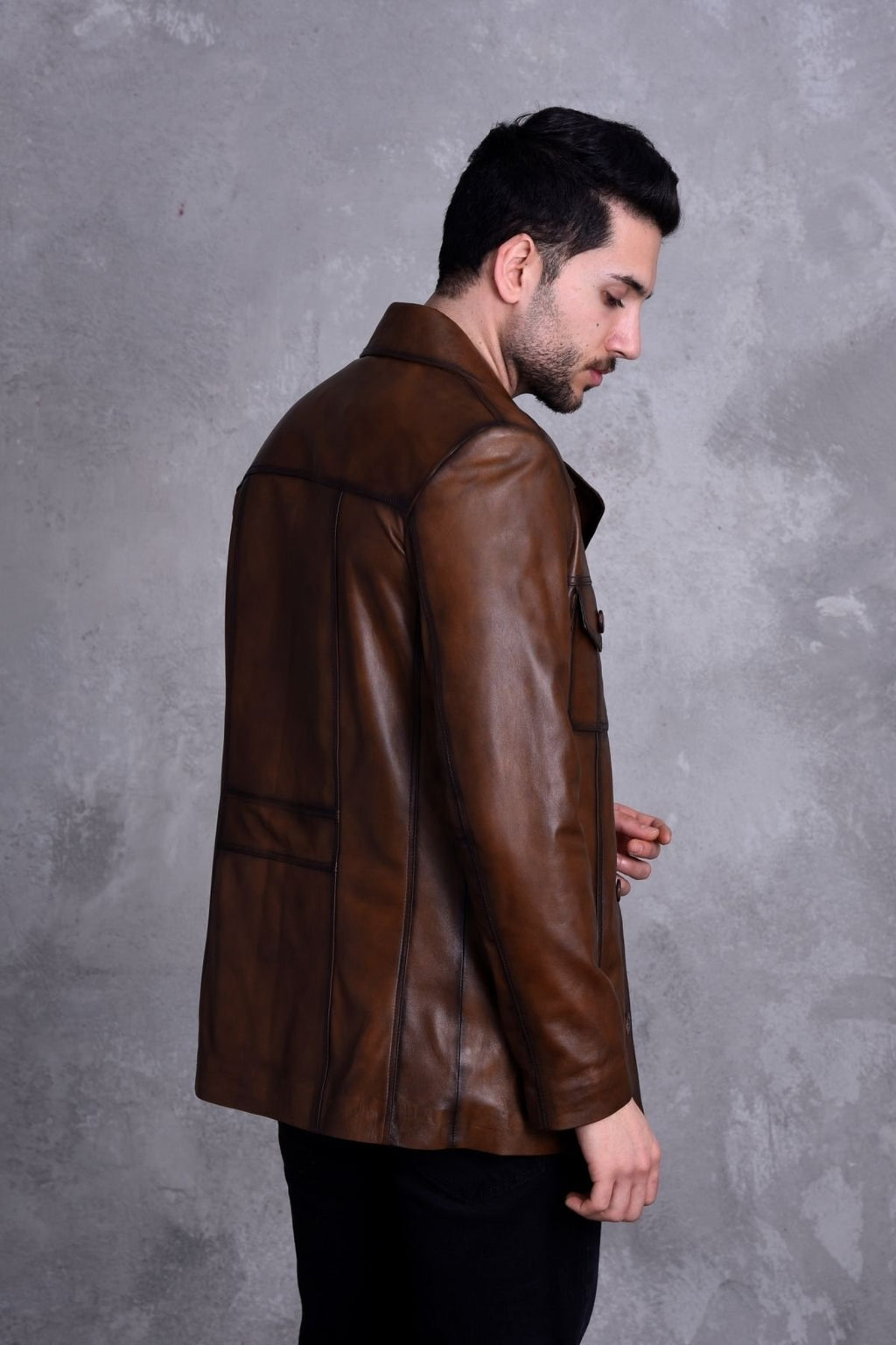 Uzun Italyan Yak Dar Kesim Hakiki Deri Ceket