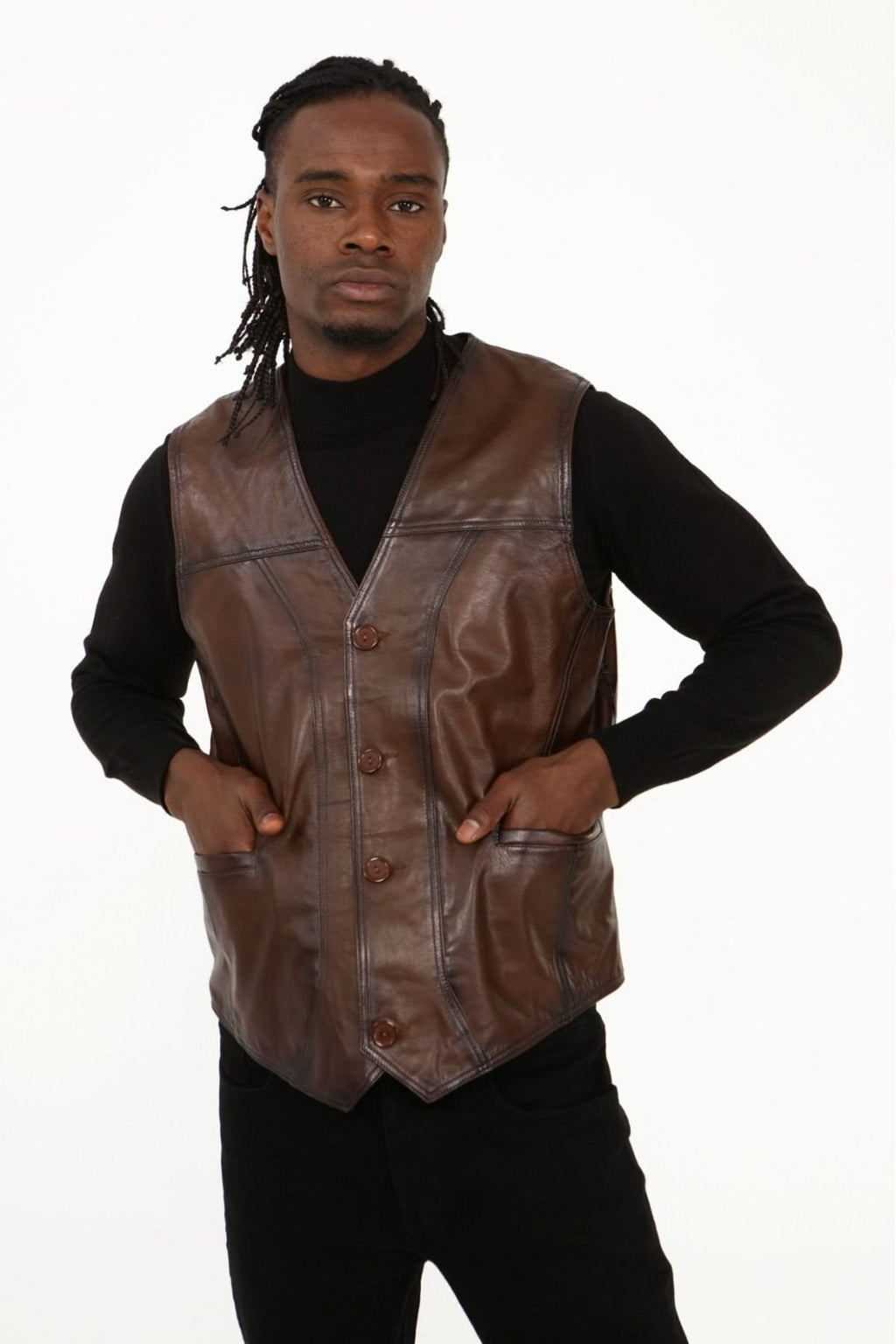 Klasik hakiki kuzu derisi yelek rahat kesim