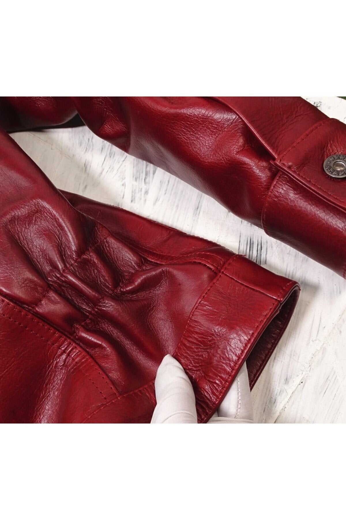 Vintage ceket tarzı şarap kırmızı renk hakiki deri mont