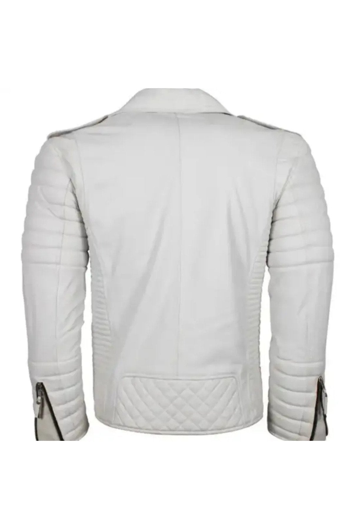 Motorcu tarzı kuzu derisi biker mont beyaz renk
