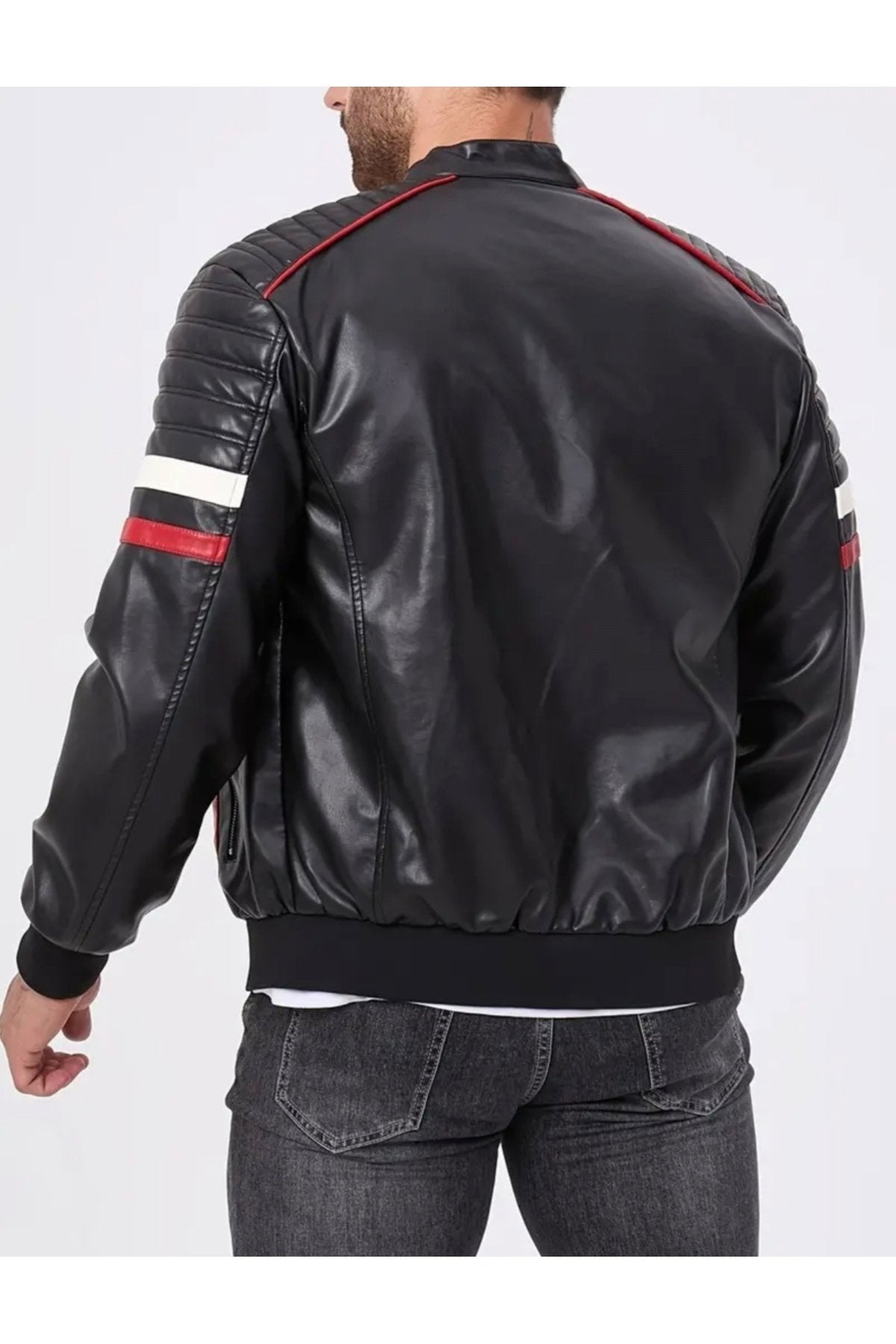 Renk Blok Tanımlı Spor Hakiki Deri Mont