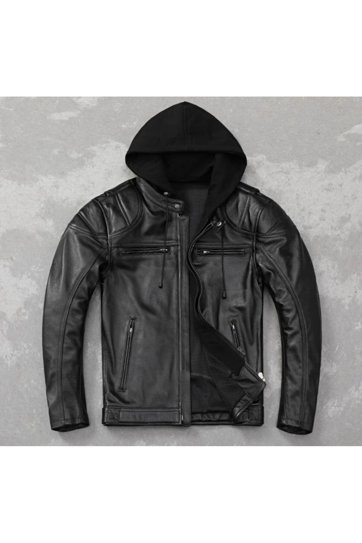 Çıkartılabilir Kapüşonlu Hakiki Deri Mont SlimFit Kesim