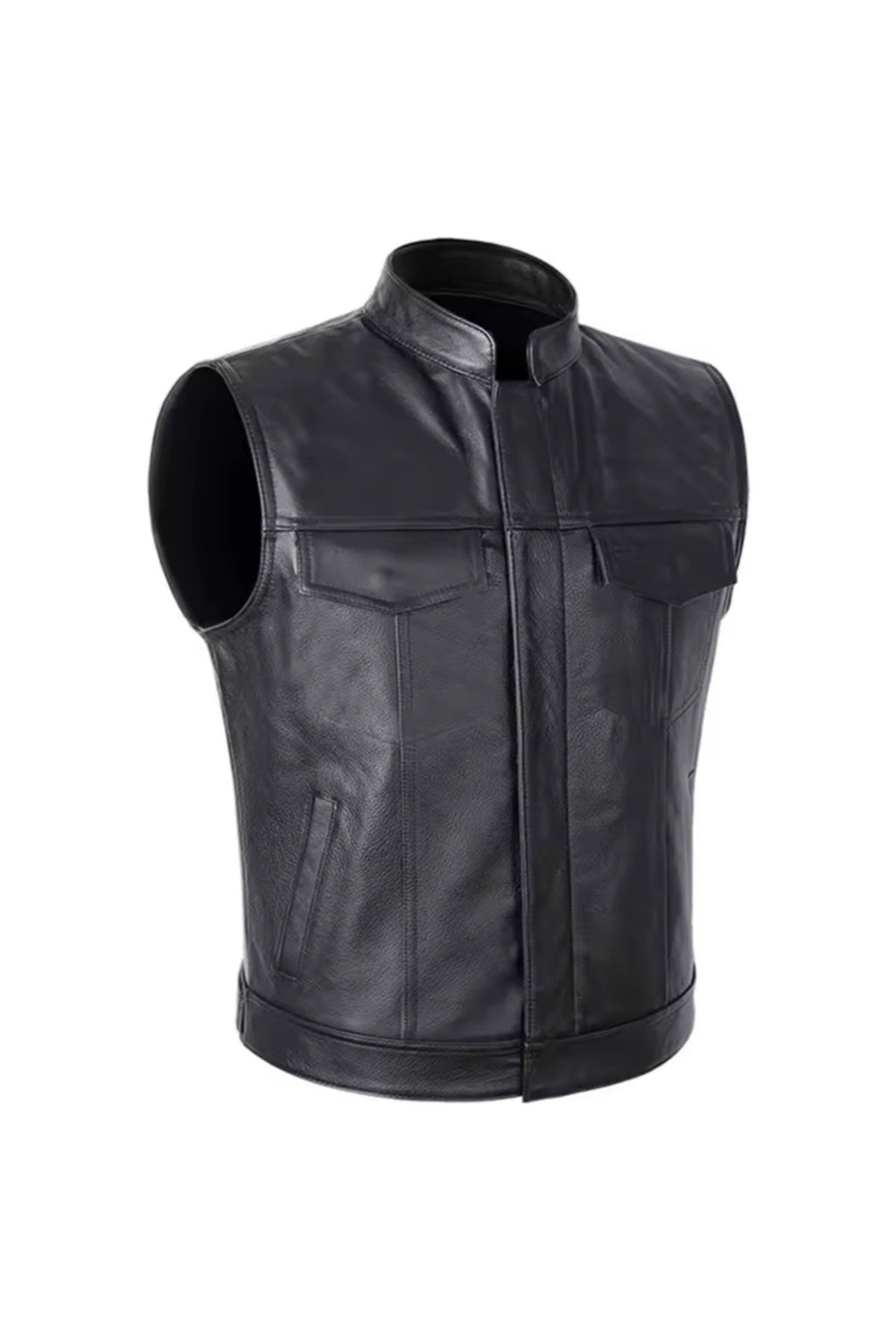 Hakiki deri motorcu tarzı yelek siyah renk cepleri fermuarlı