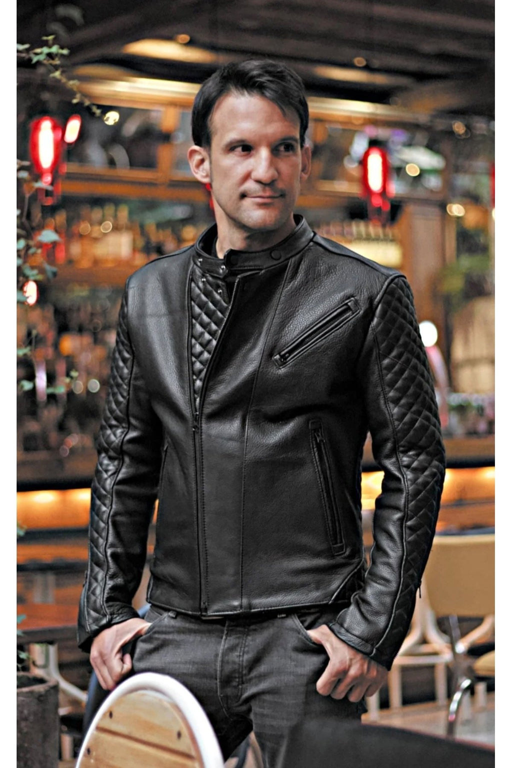 Prof Model Kapitone Dikim Detaylı Hakiki Koyun Derisi Biker Mont