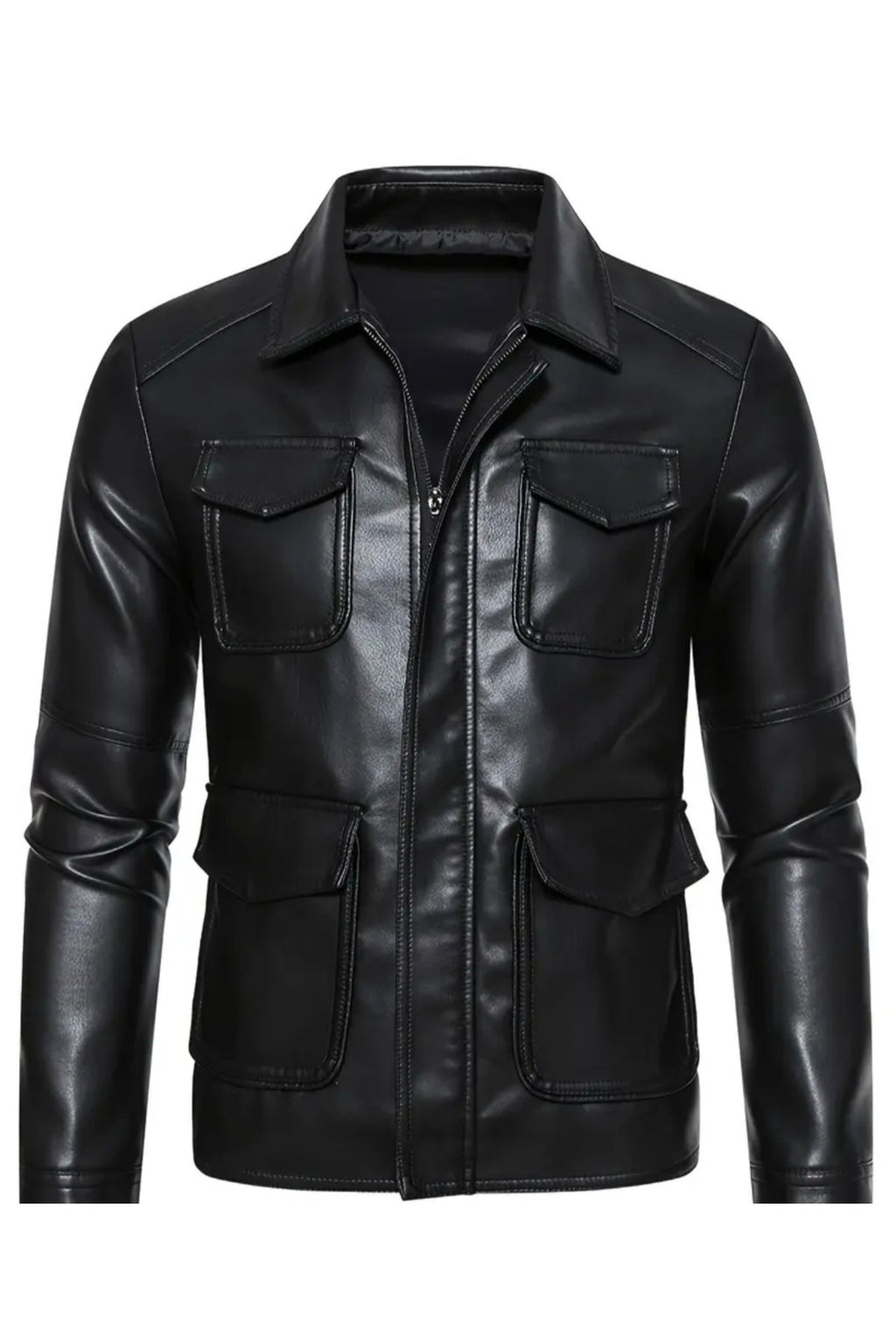 Kapaklı Torba Cepli , Gömlek Yaka Hakiki Kuzu Derisi Ceket