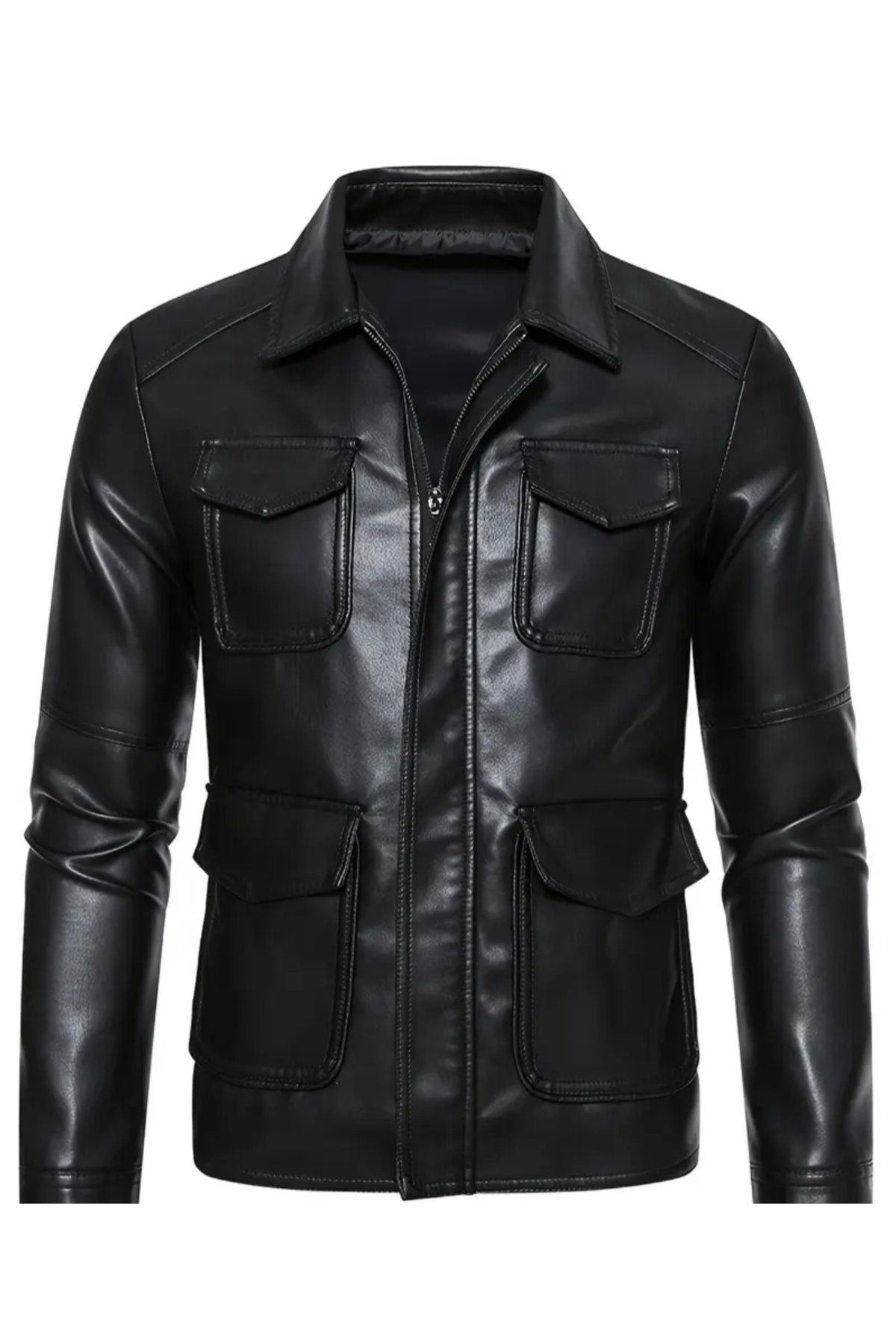 Kapaklı Torba Cepli , Gömlek Yaka Hakiki Kuzu Derisi Ceket