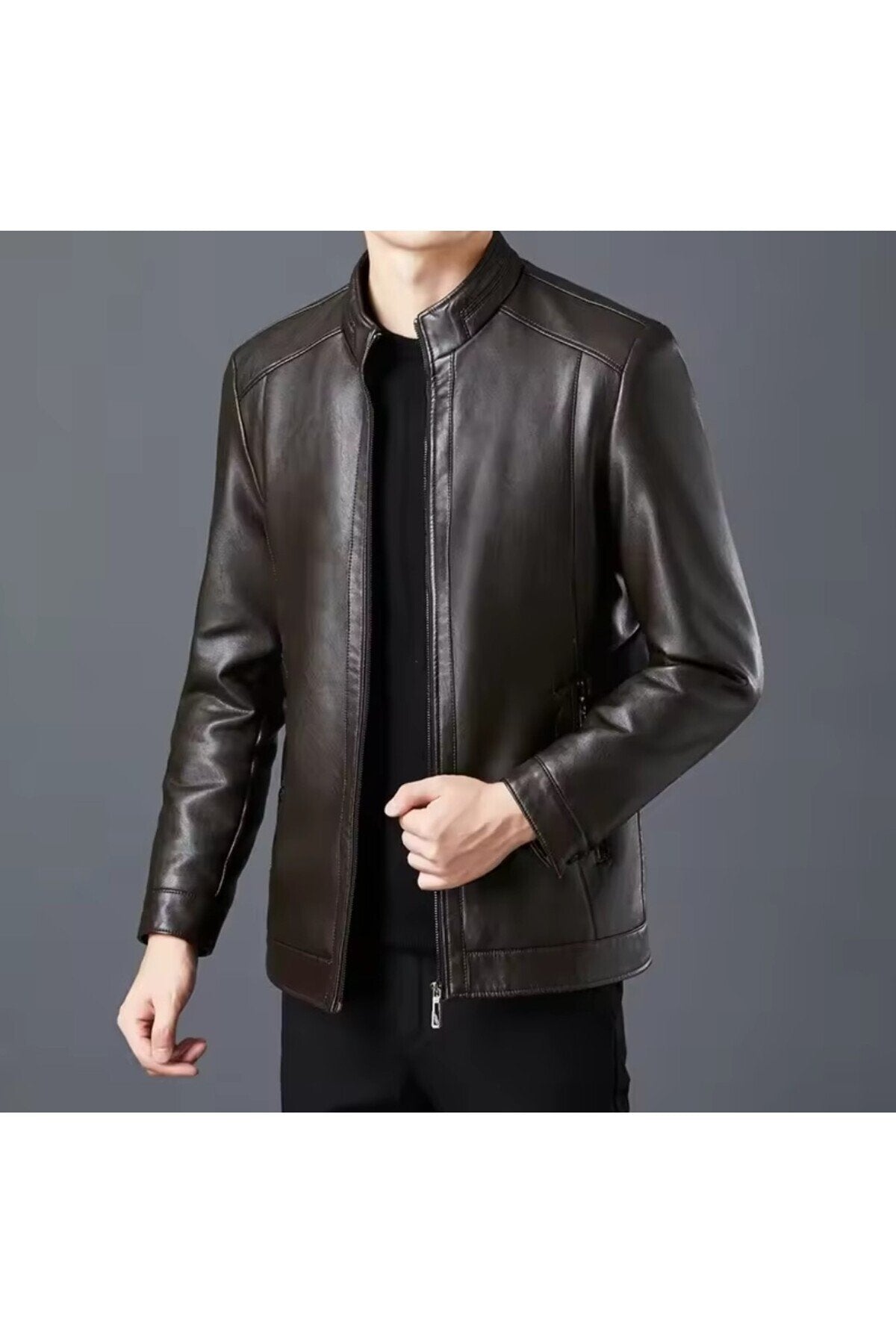 Tüylü Hakiki Deri Ceket Erkek Dar Kesim