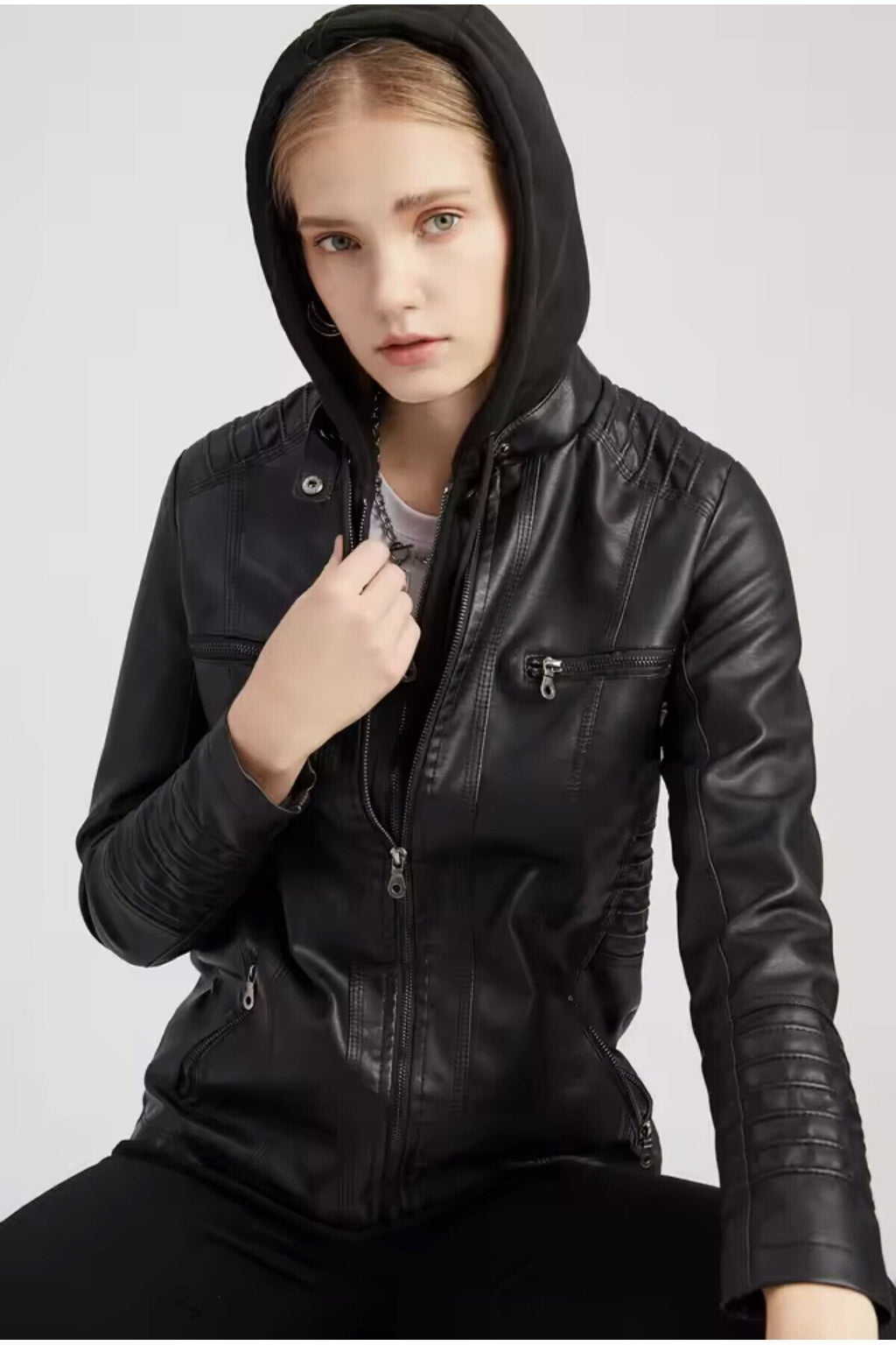 Kadın Ceket Hakiki Kuzu Derisi Kapüşonlu