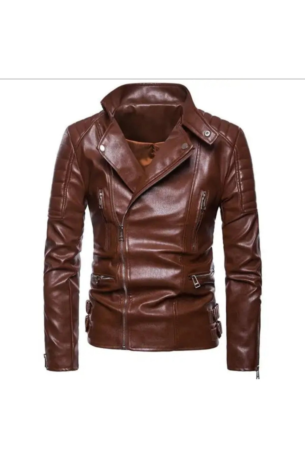 Motorcu tarzı kuzu derisi biker mont kahve renk