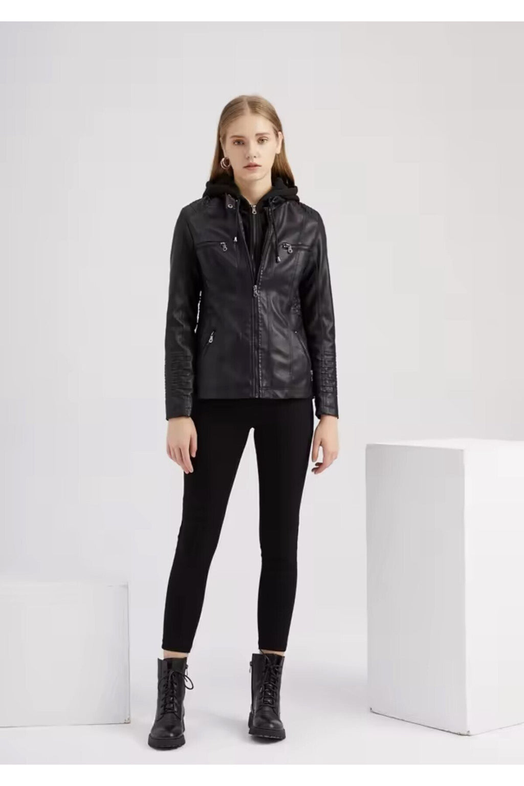 Kadın Ceket Hakiki Kuzu Derisi Kapüşonlu