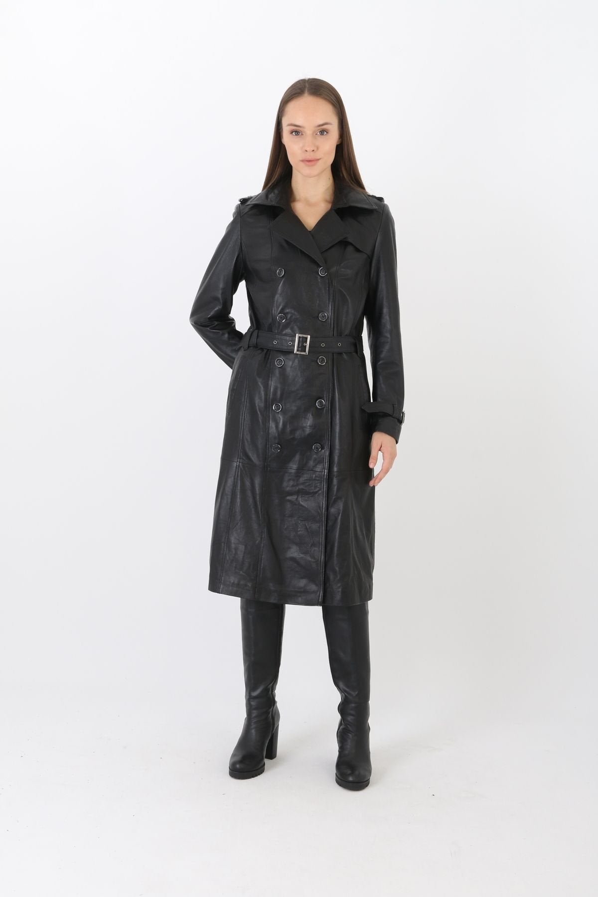 Hakiki deri pardesü siyah renk