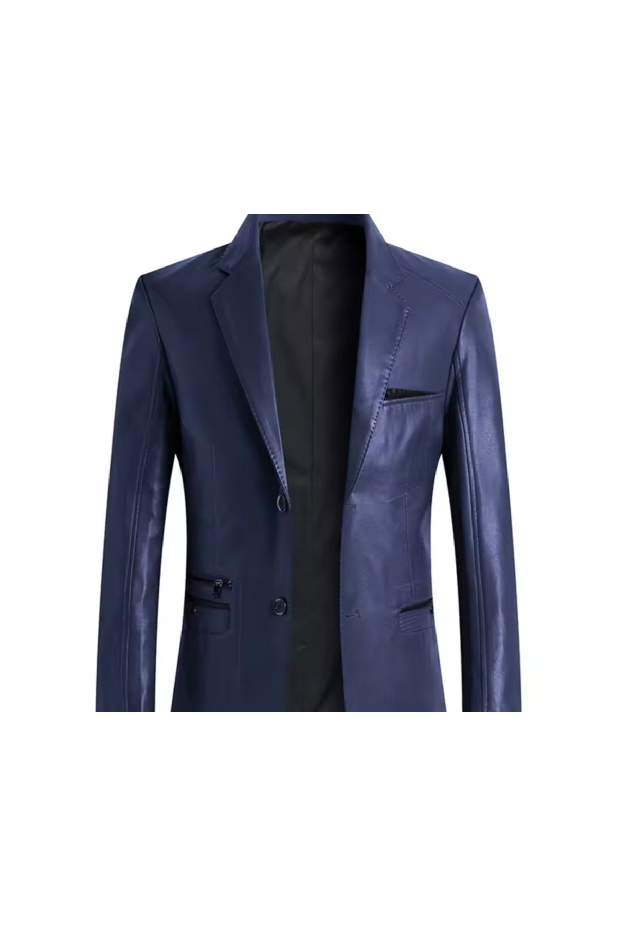 Modern Yeni Nesil Blazer Ceket Hakiki Kuzu Derisi Fermuar Cep Detaylı