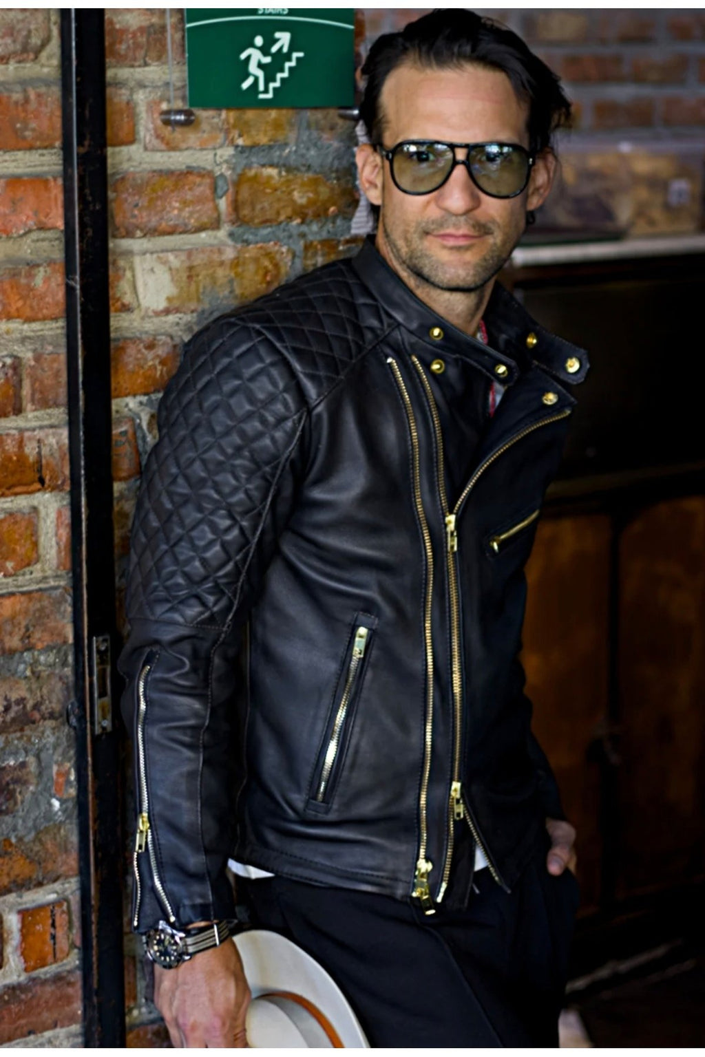 Golden fermuarlı kapitone dikiş detaylı biker mont