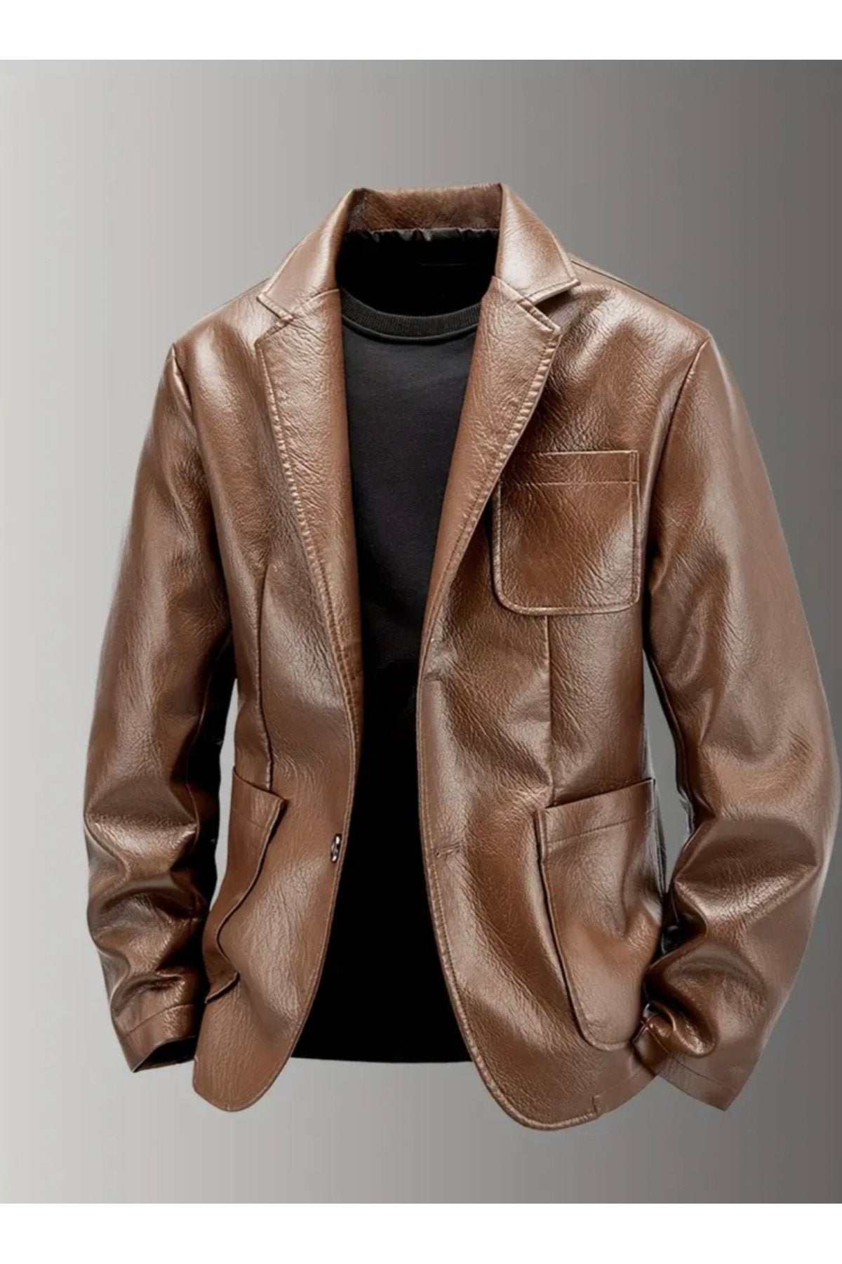 Hakiki Deri Sonbahar-Kış Mevsimi Blazer Torba Cepli Ceket