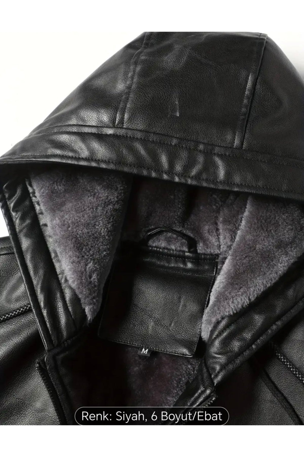 İç Kısmı Tüylü Hakiki Deri Kapüşonlu Mont