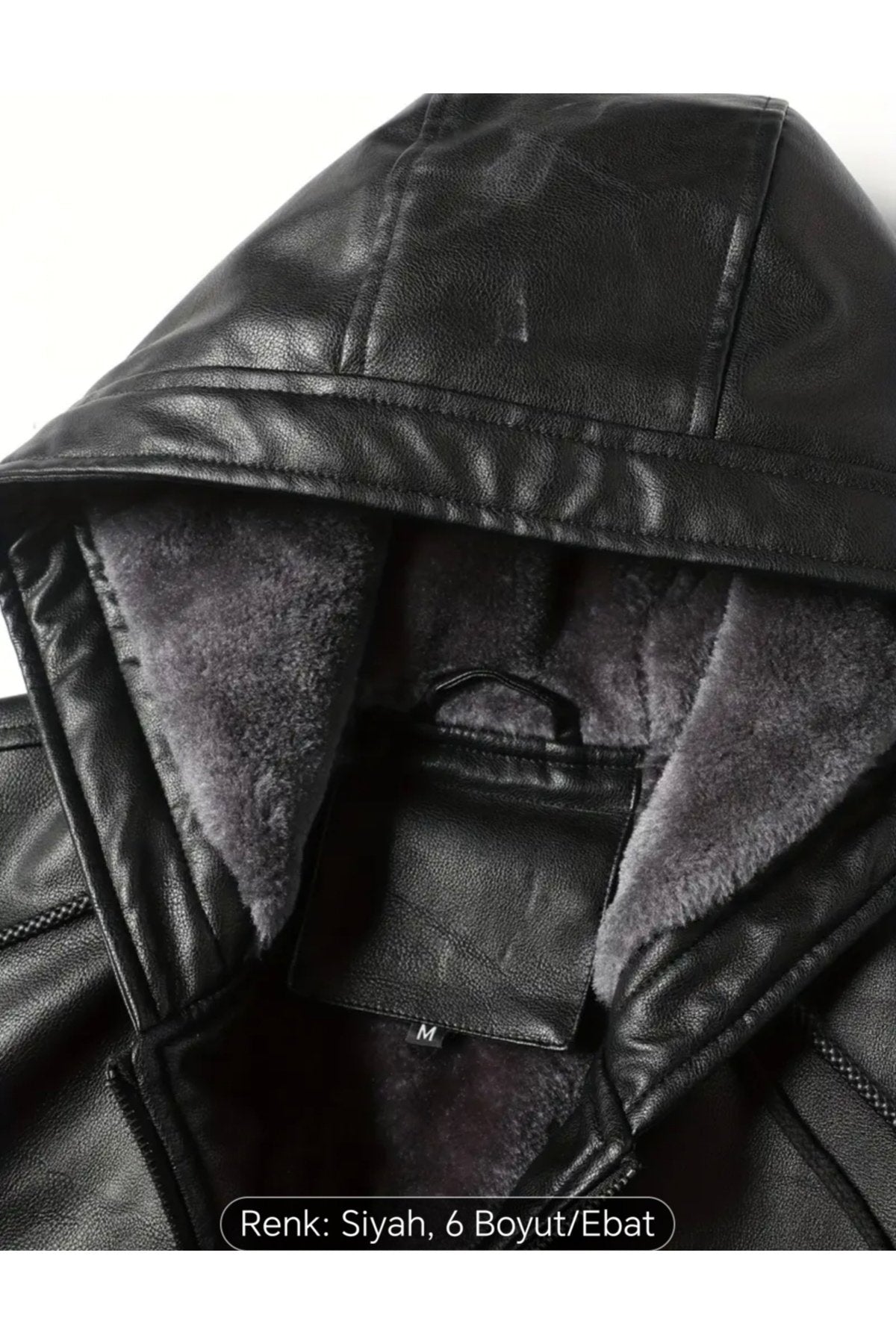 İç Kısmı Tüylü Hakiki Deri Kapüşonlu Mont