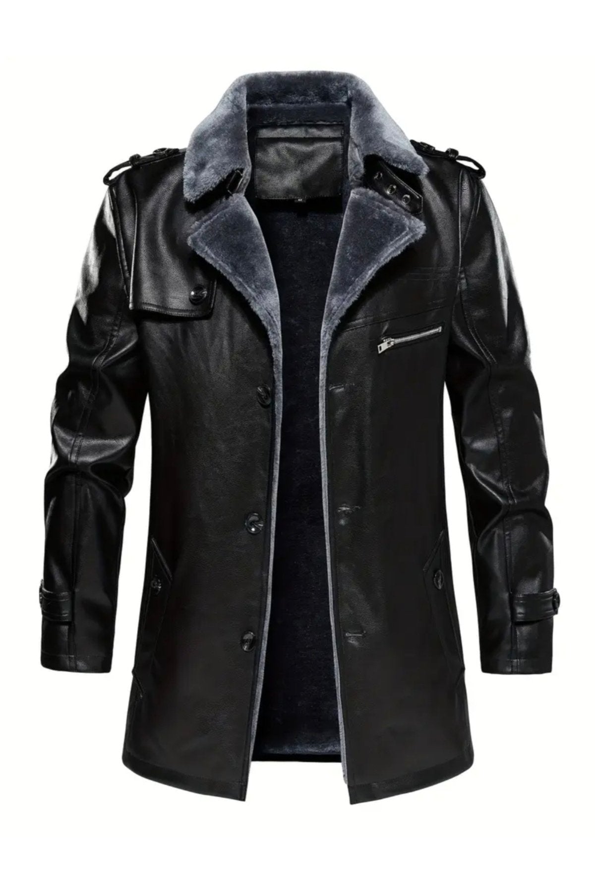 Apoletli Hakiki Koyun Derisi Uzun Kaban Kürklü ve Kürklü Yaka