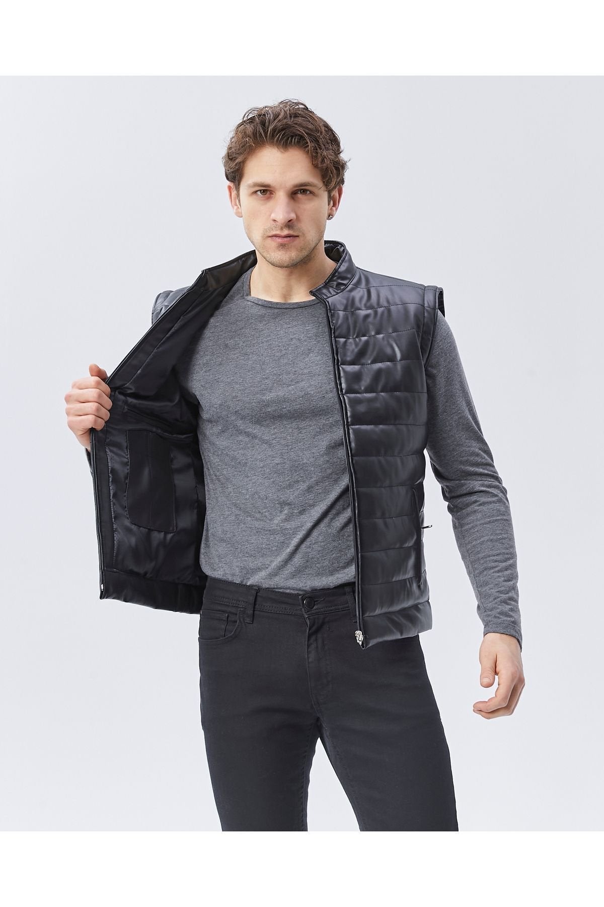 Pu deri siyah mat yelek