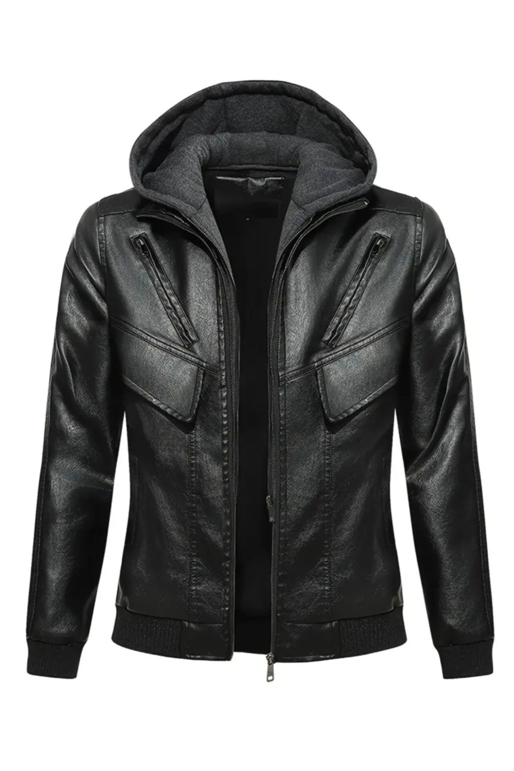 Kapüşonlu Hakiki Deri Kapak Süslü Mont Mat Veya Parlak Seçenekli