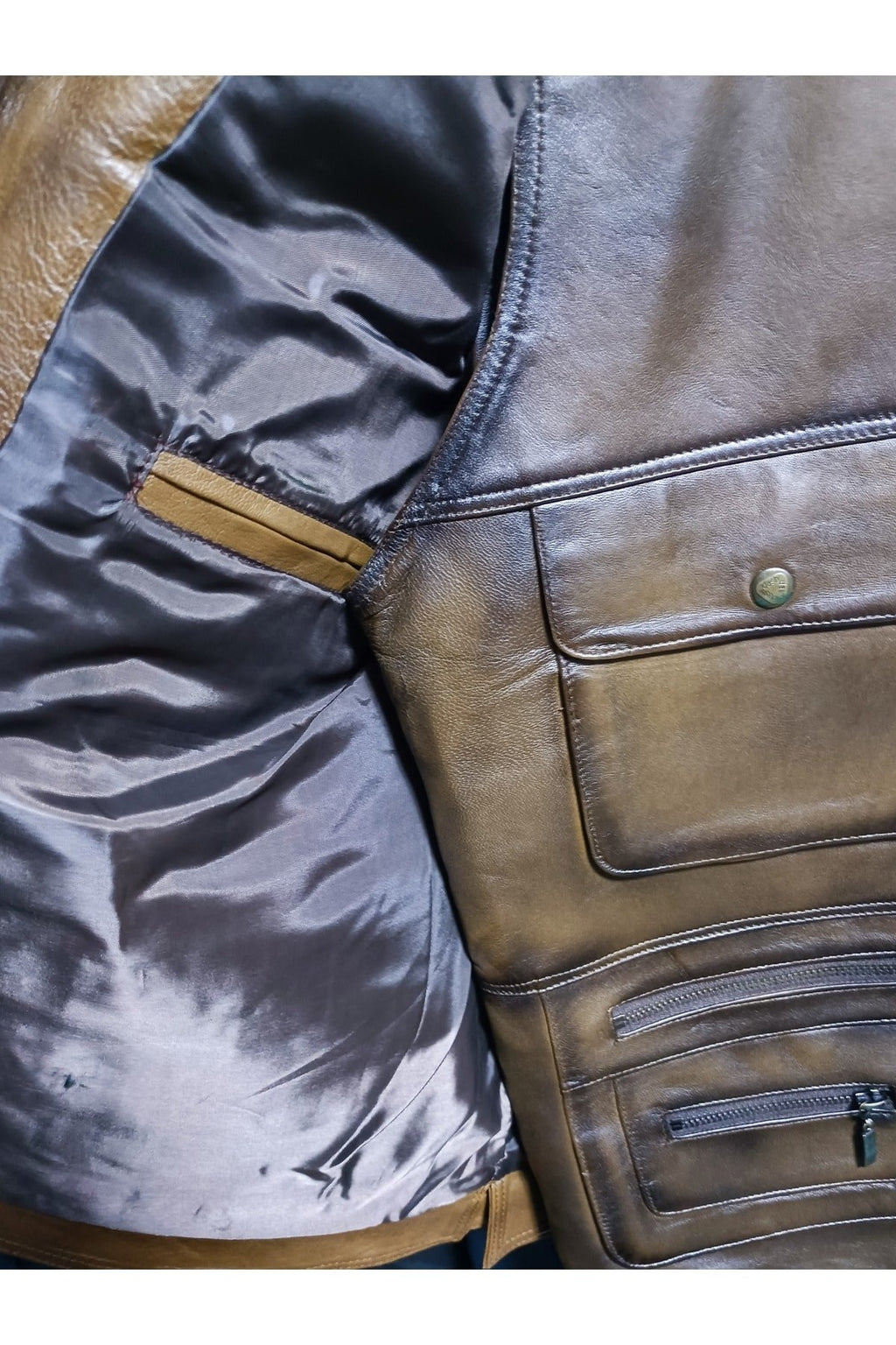 Hakiki Deri Avcı Yeleği Karartmalı Kahve