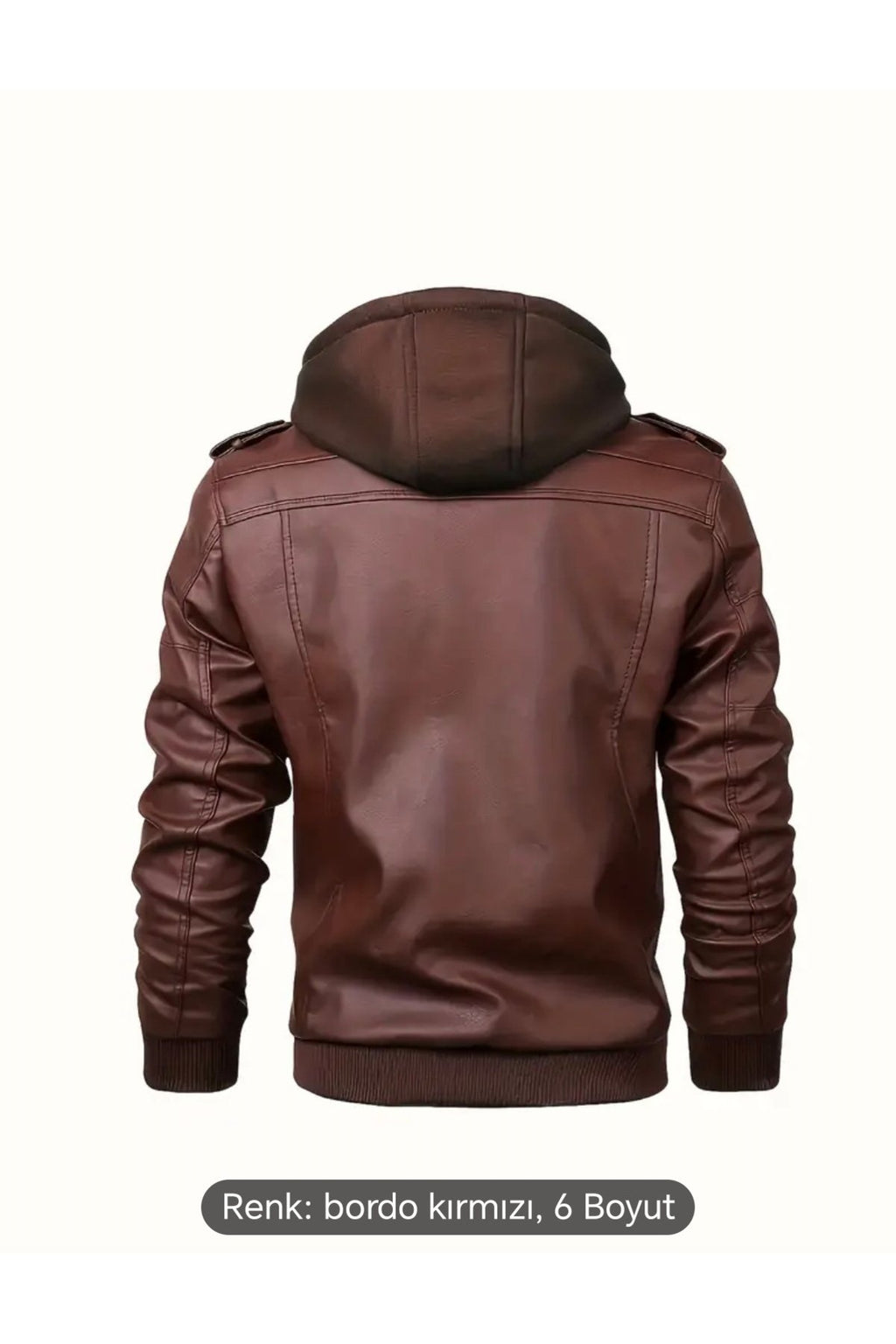 Kapüşonlu hakiki deri apolet ve fermuar detaylı mont