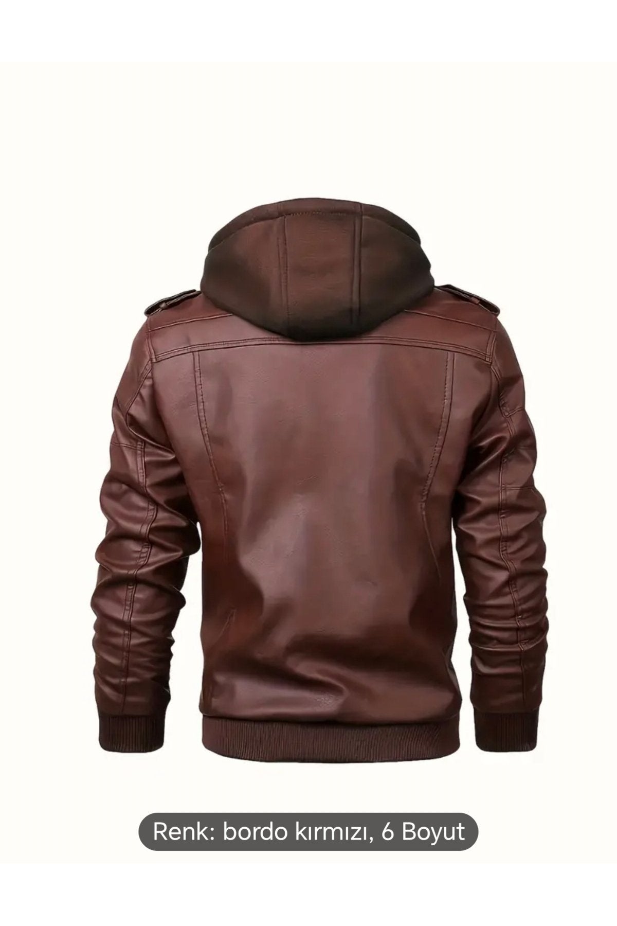 Kapüşonlu hakiki deri apolet ve fermuar detaylı mont