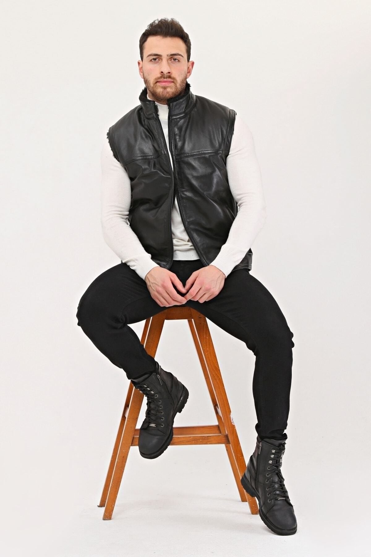 Hakiki Koyun derisi kürklü hakim yaka ve içi kürk yelek