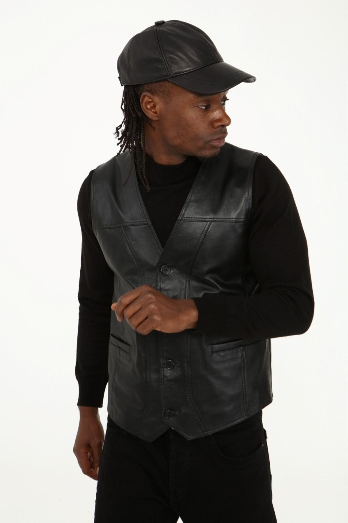 Klasik hakiki kuzu derisi yelek rahat kesim