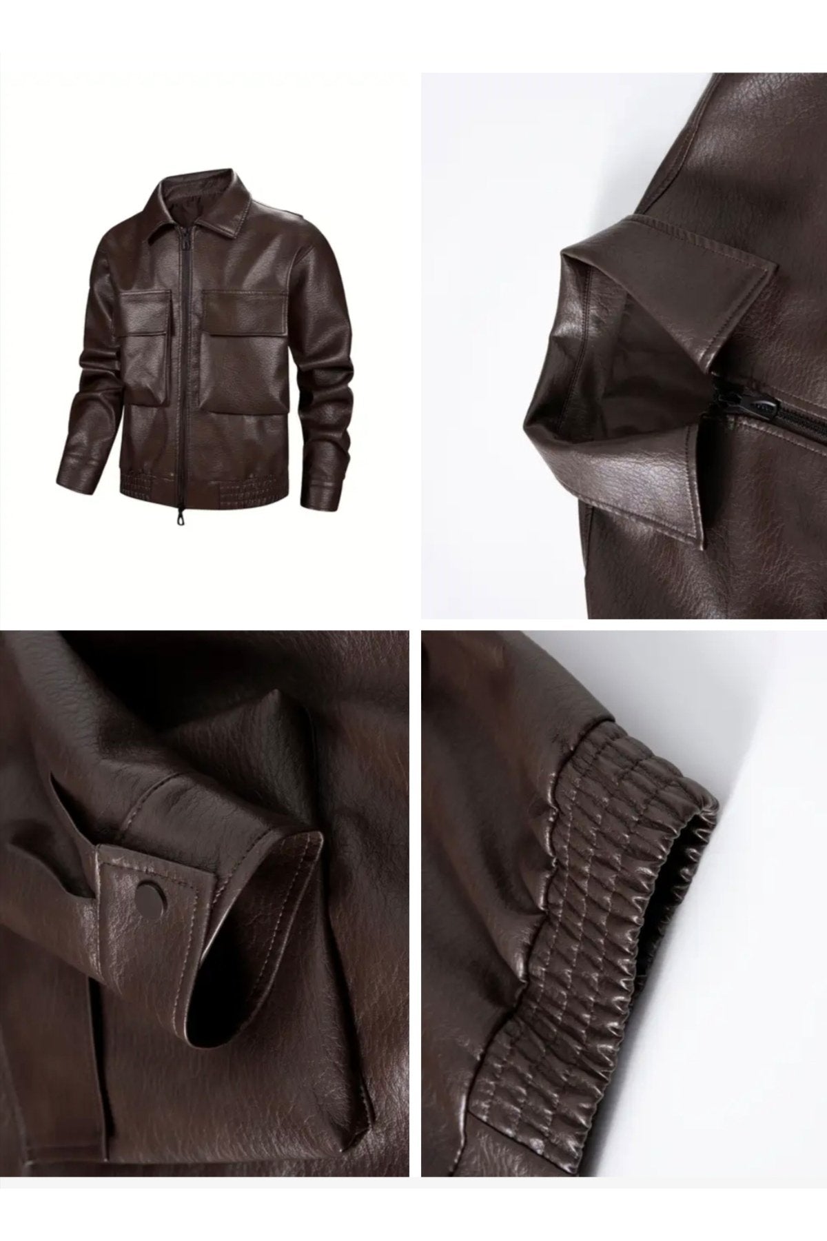 Büyük Torba Cepli Kapaklı Gömlek Yaka Mont Hakiki Kuzu Derisi