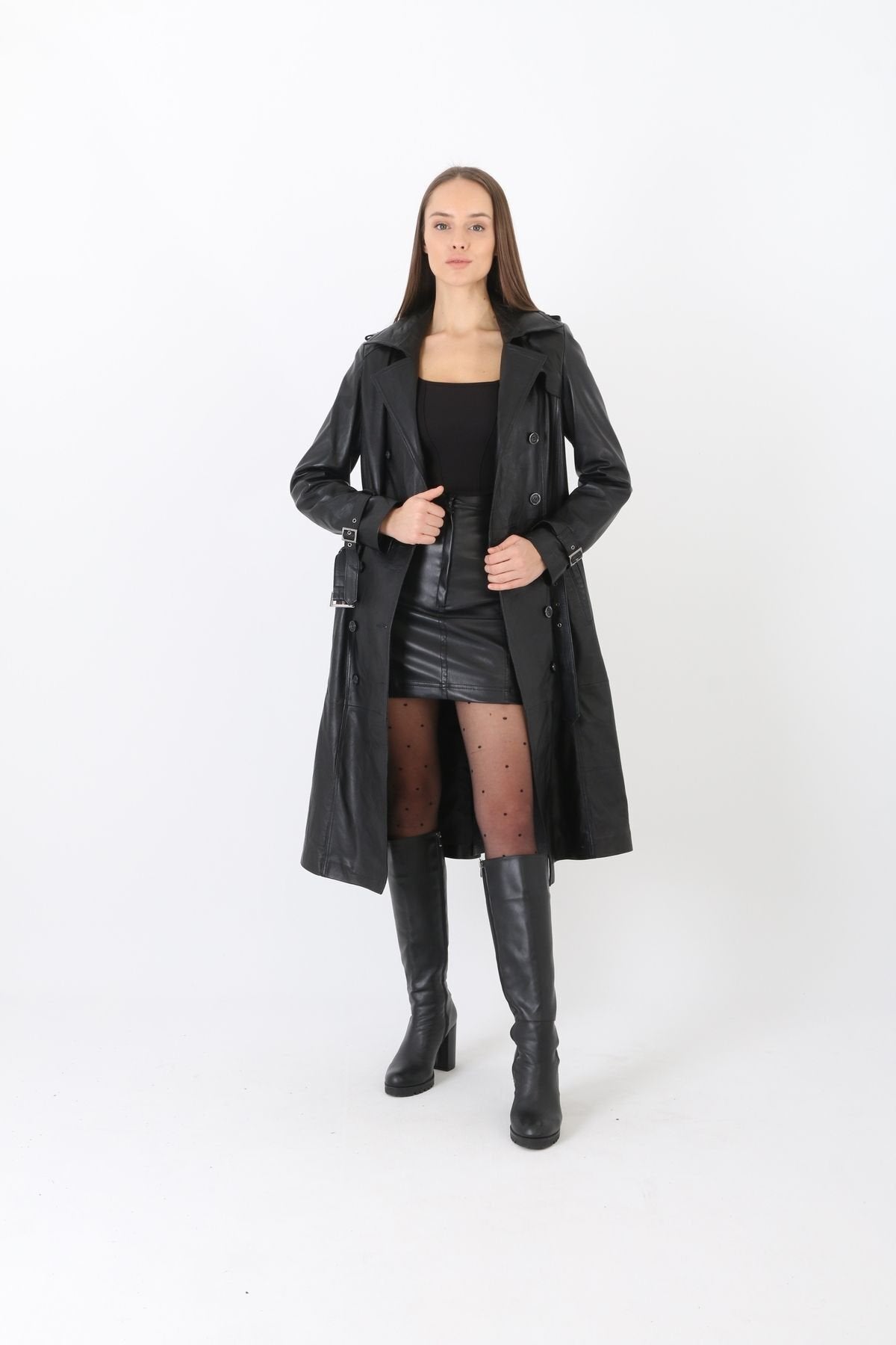 Hakiki deri pardesü siyah renk