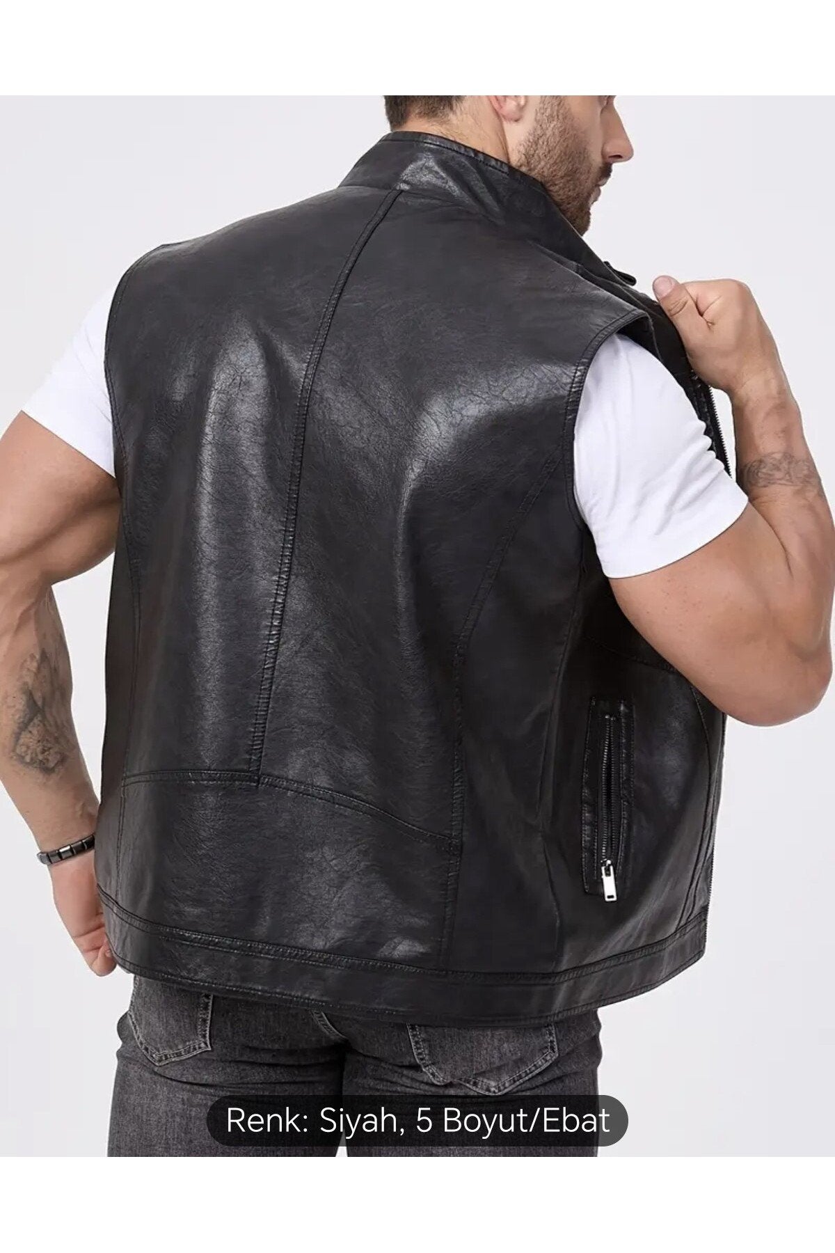 Uzun Hakim Yaka Regular Fit Hakiki Deri Yelek