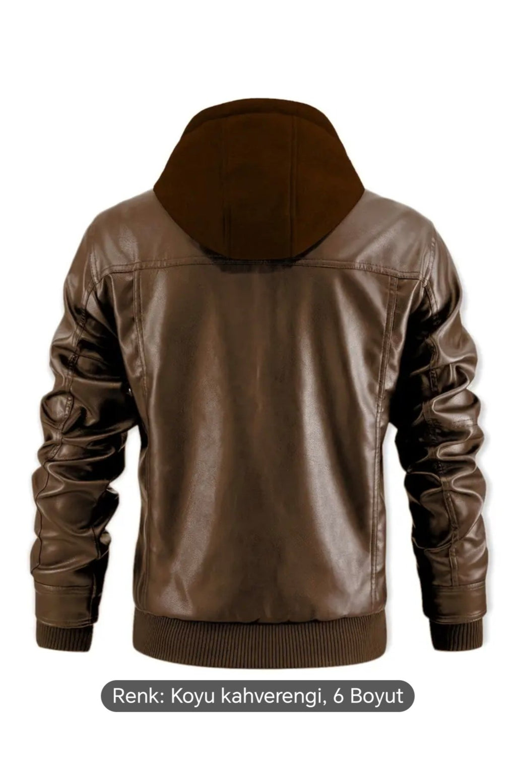 Kapüşonlu hakiki deri dikiş ve ribana detaylı mont