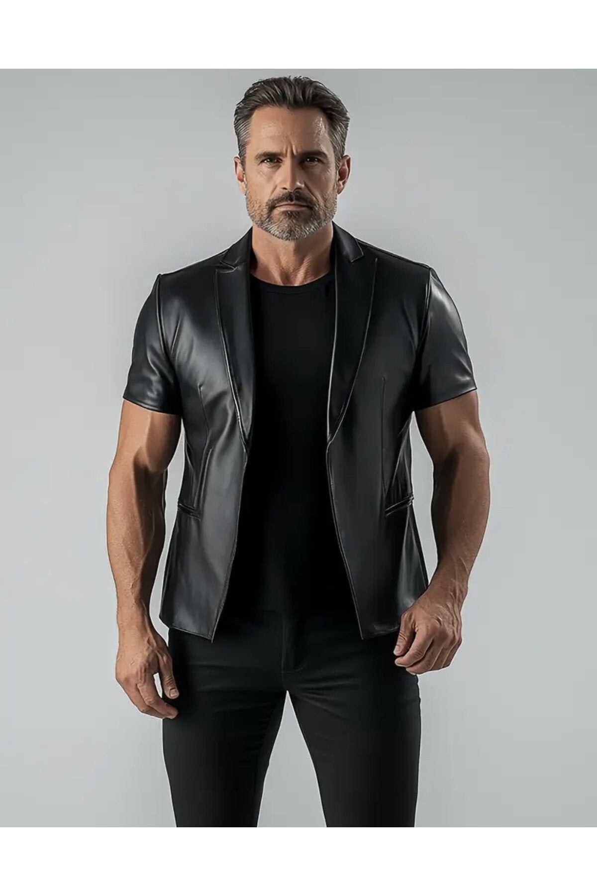 Kısa Kollu Hakiki Deri Blazer Ceket Erkek SlimFit