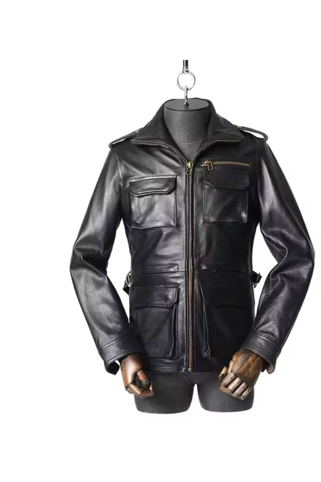 Yakası fermuarlı dik hakim yaka hakiki deri mont