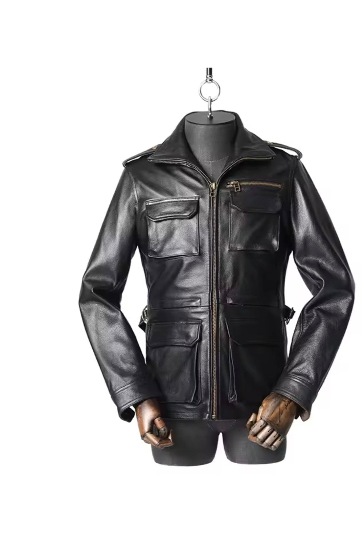 Yakası fermuarlı dik hakim yaka hakiki deri mont