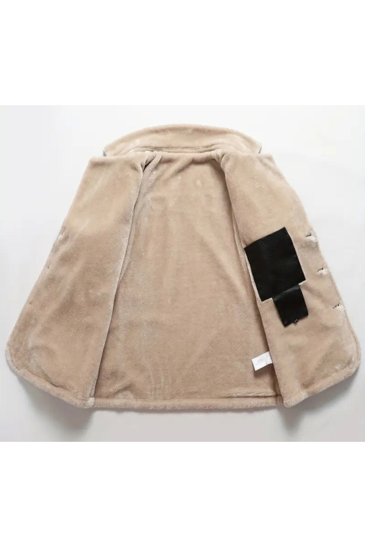 Omuzları Dikiş Detaylı Hakiki Deri, Kürklü ,Uzun Kaban