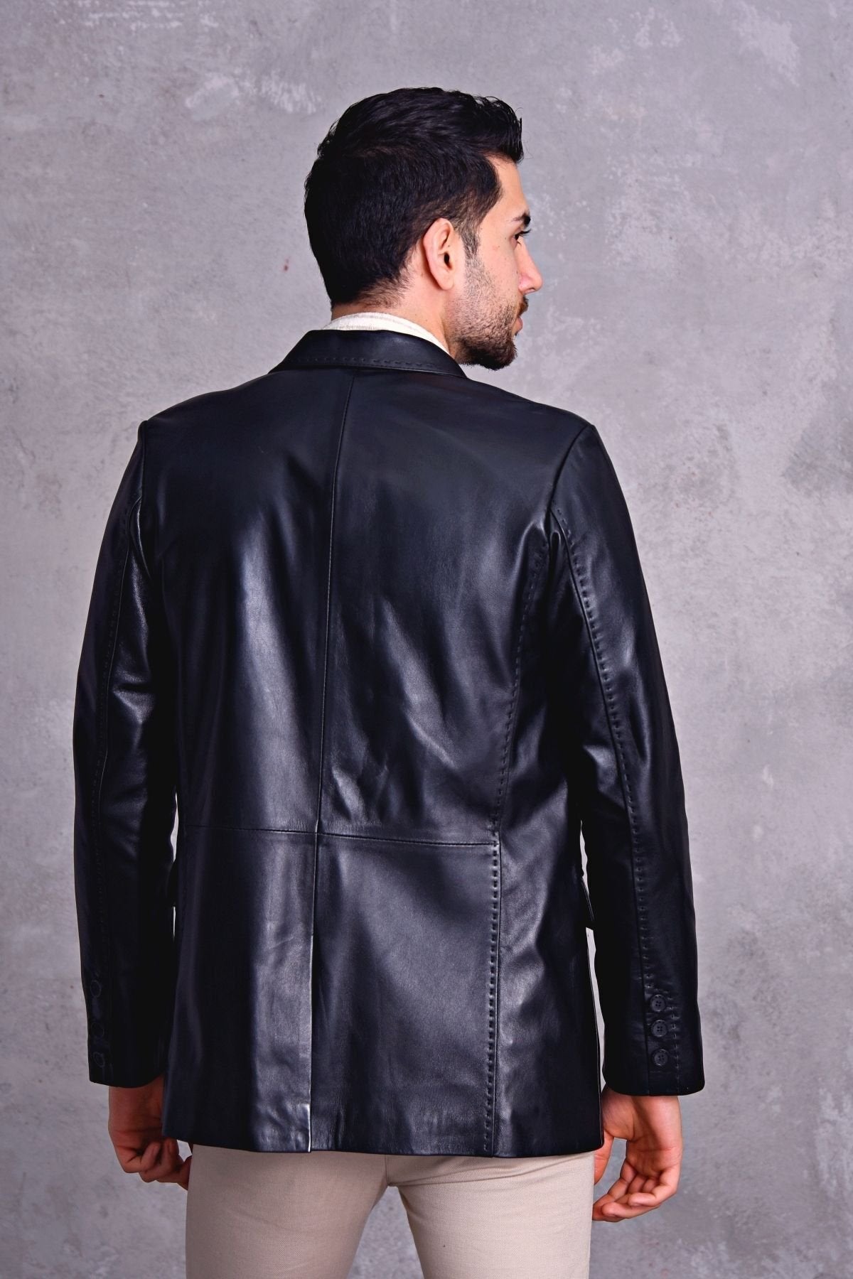 Hakiki Deri Blazer Klasik Ceket Punto Dikişli