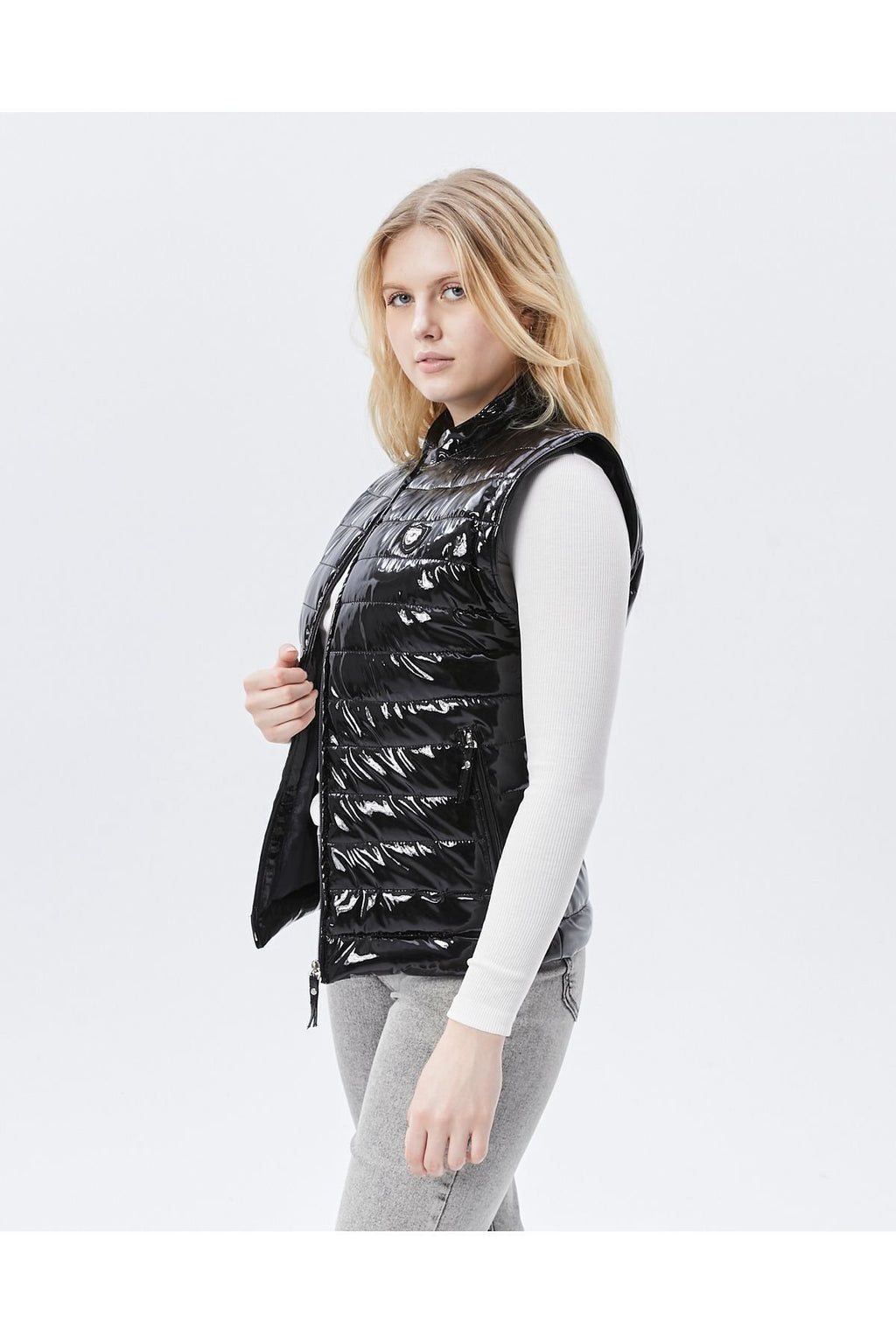 Rugan Deri Yelek Siyah Parlak Kadın