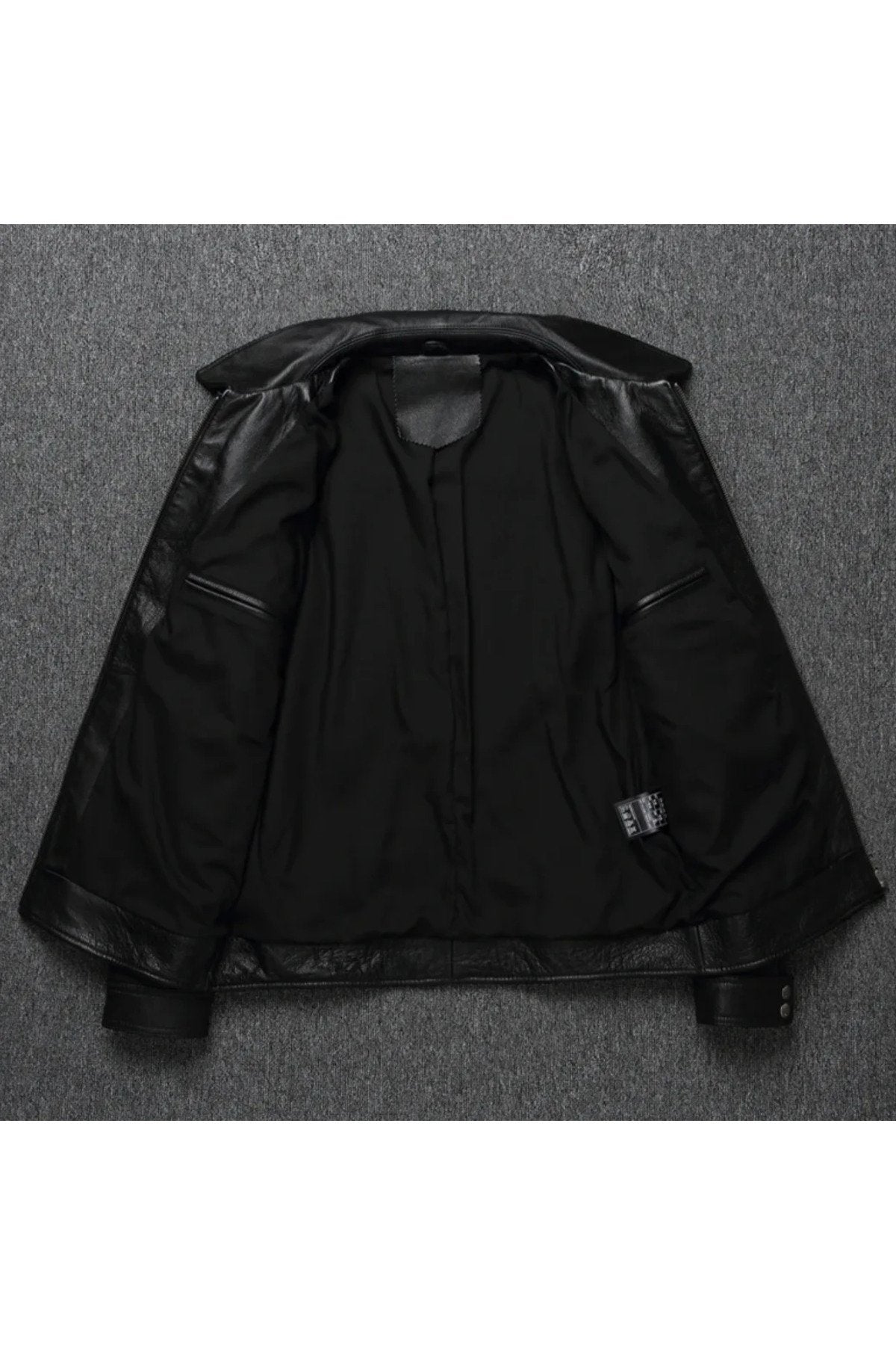 Hakiki Kuzu Derisi Kolları Yatay Gri Çizgili Siyah Spor Mont